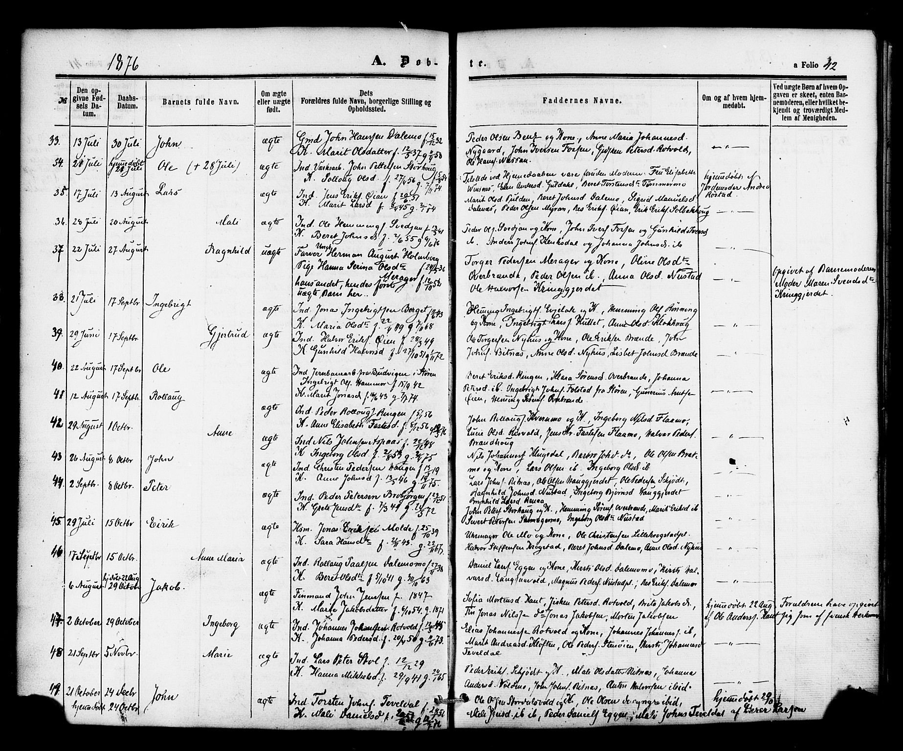 Ministerialprotokoller, klokkerbøker og fødselsregistre - Nord-Trøndelag, SAT/A-1458/706/L0041: Ministerialbok nr. 706A02, 1862-1877, s. 42