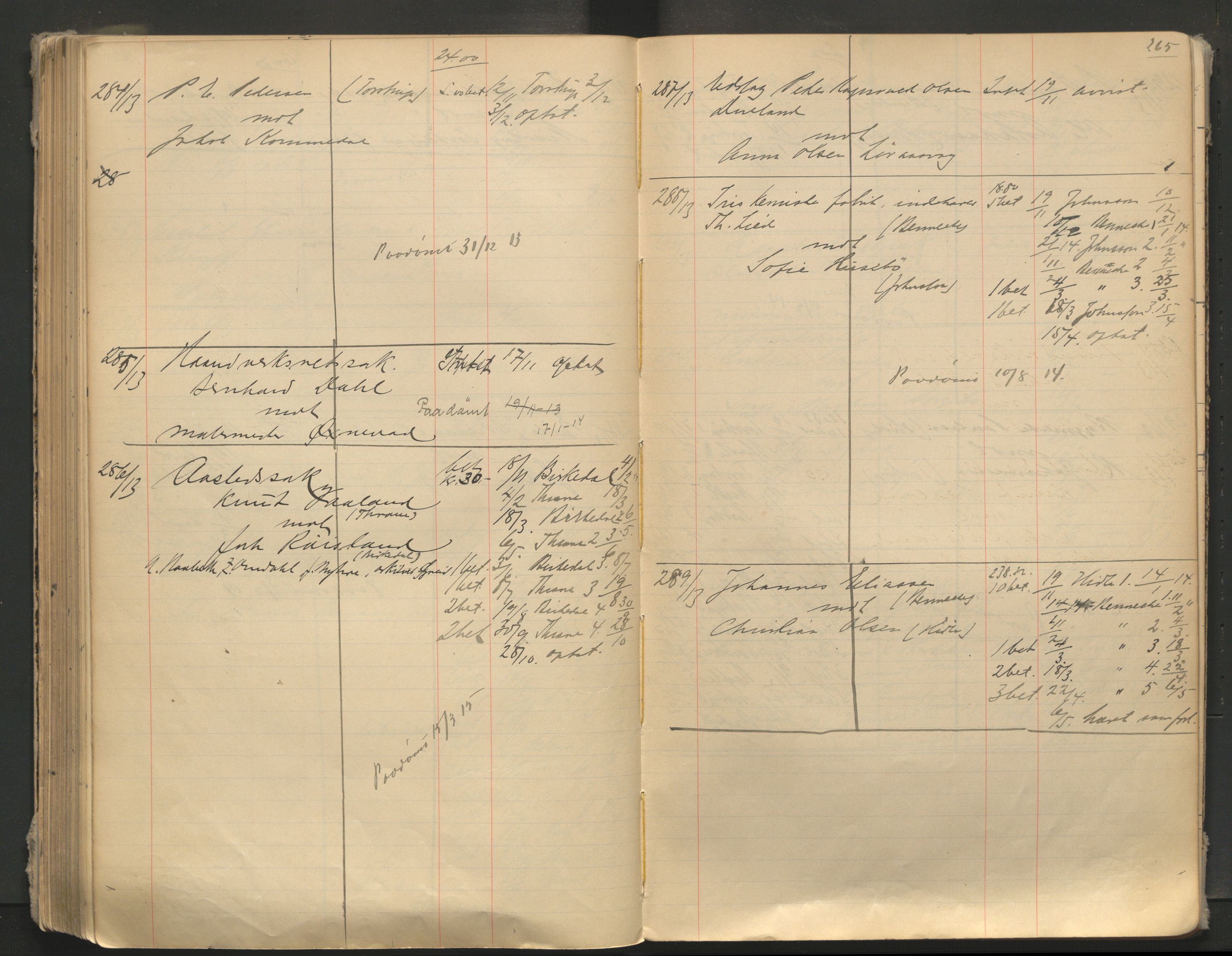 Stavanger byfogd, AV/SAST-A-101408/001/3/32/32A/L0005: Saksliste for Stavanger byting, 1910-1914, s. 264-265