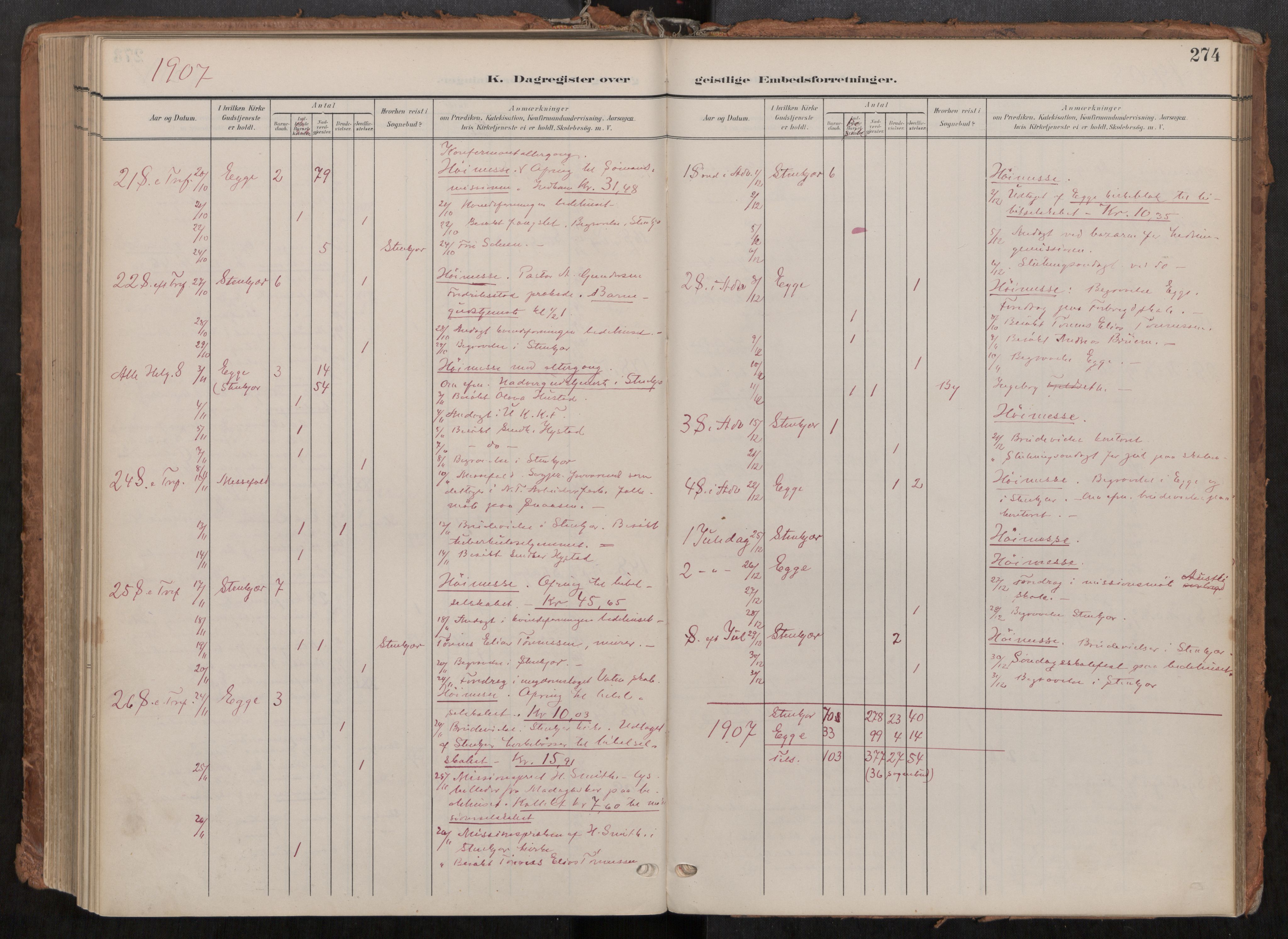 Steinkjer sokneprestkontor, AV/SAT-A-1541/01/H/Ha/Haa/L0001: Ministerialbok nr. 1, 1904-1912, s. 274