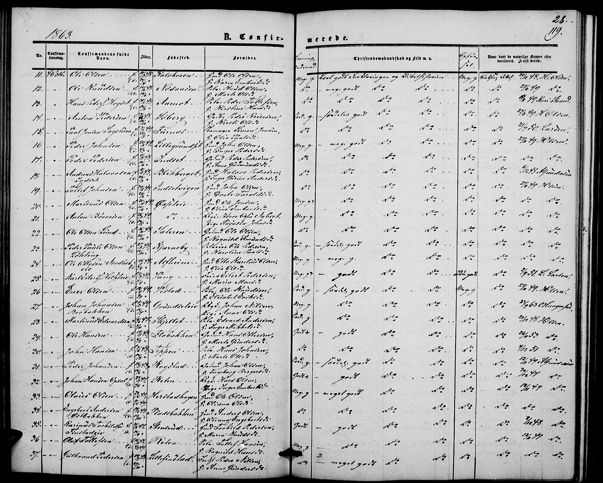 Elverum prestekontor, AV/SAH-PREST-044/H/Ha/Hab/L0003: Klokkerbok nr. 3, 1856-1865, s. 119