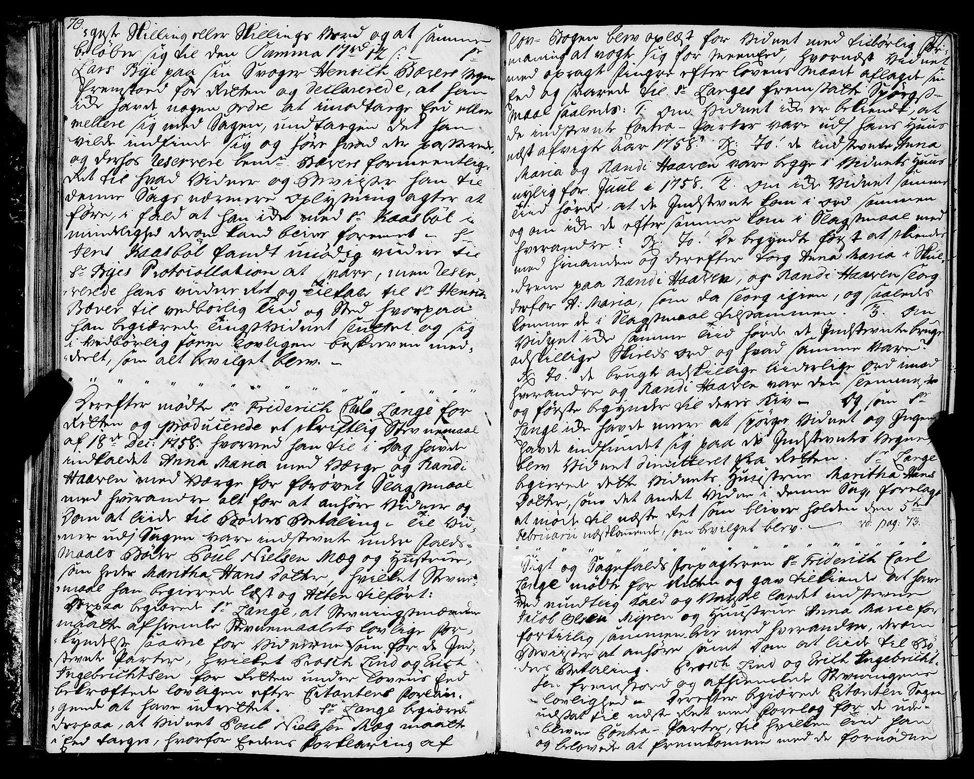 Kristiansund byfogd, AV/SAT-A-4587/A/01/L0003: Justisprotokoll. Aut. 19.06.1758. m/register, 1758-1773, s. 70-71