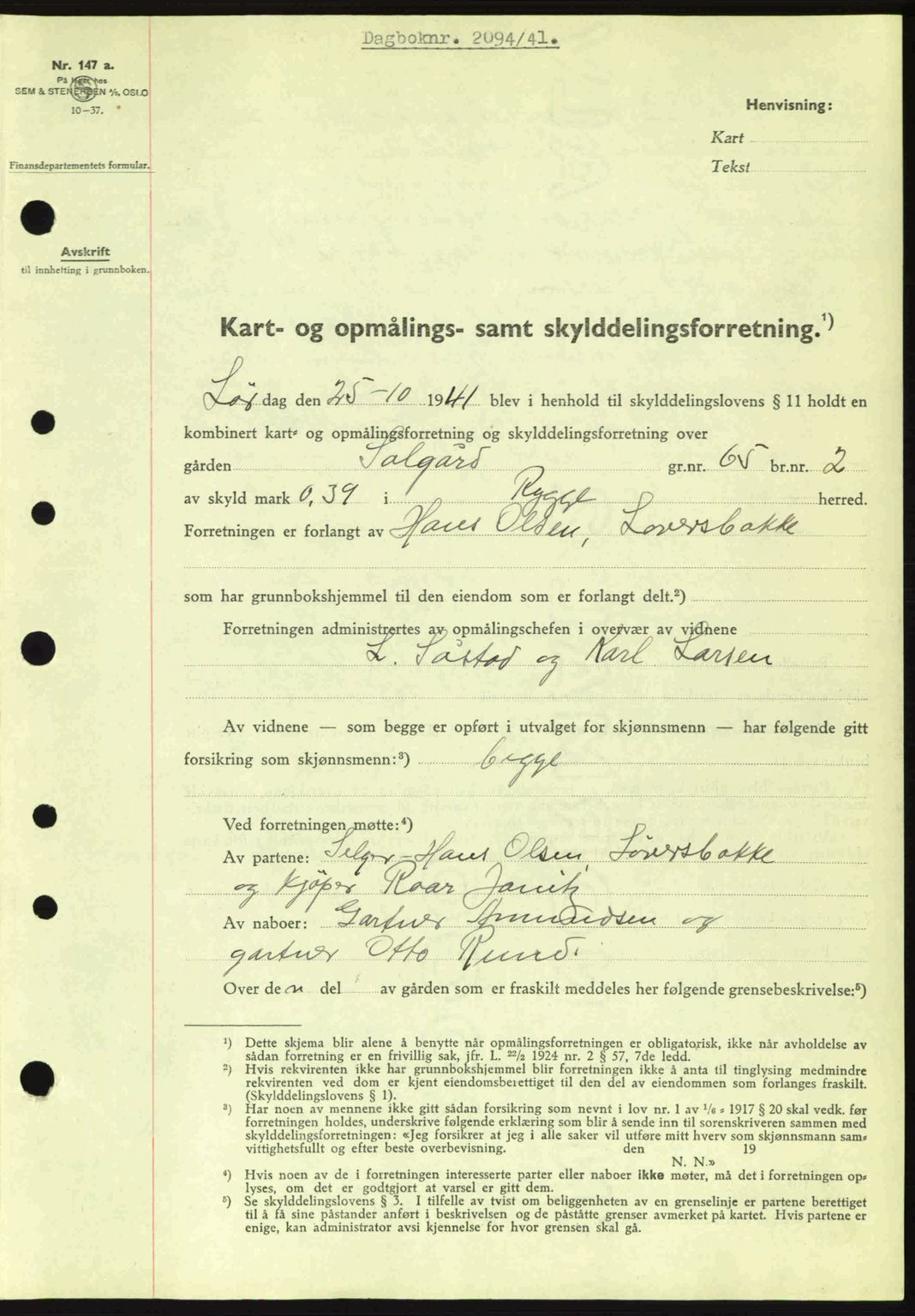 Moss sorenskriveri, SAO/A-10168: Pantebok nr. A9, 1941-1942, Dagboknr: 2094/1941