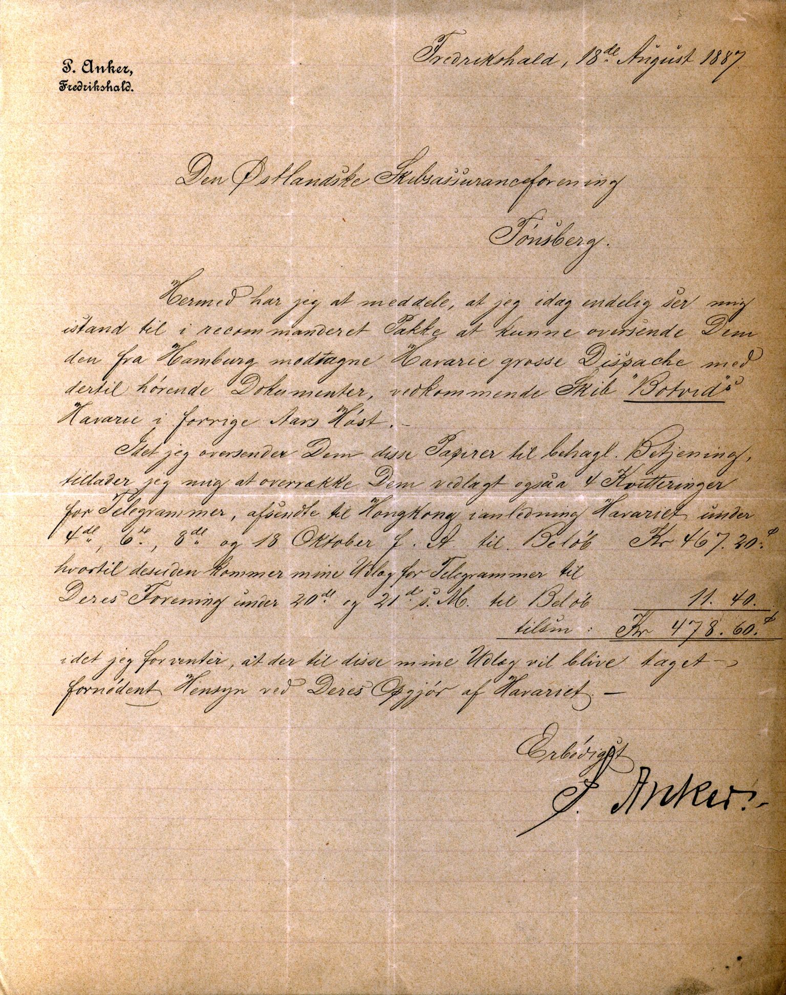 Pa 63 - Østlandske skibsassuranceforening, VEMU/A-1079/G/Ga/L0019/0010: Havaridokumenter / Victoria, Vigor, Cathrine, Brillant, Alvega, Rotvid, 1886, s. 80