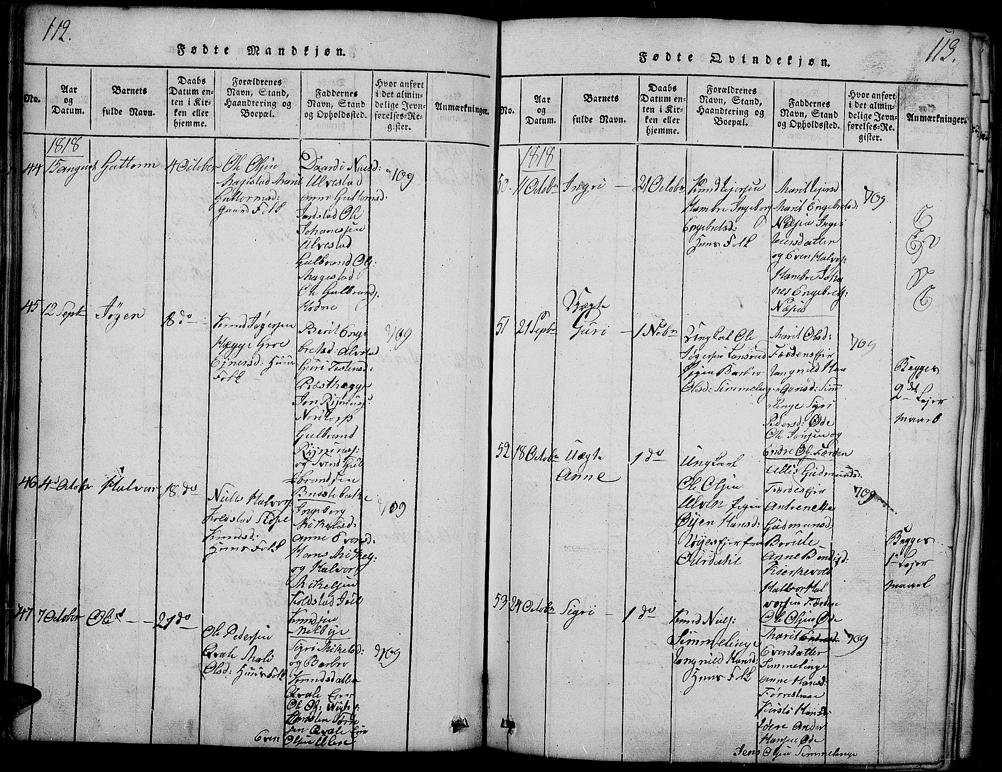 Slidre prestekontor, AV/SAH-PREST-134/H/Ha/Haa/L0002: Ministerialbok nr. 2, 1814-1830, s. 112-113
