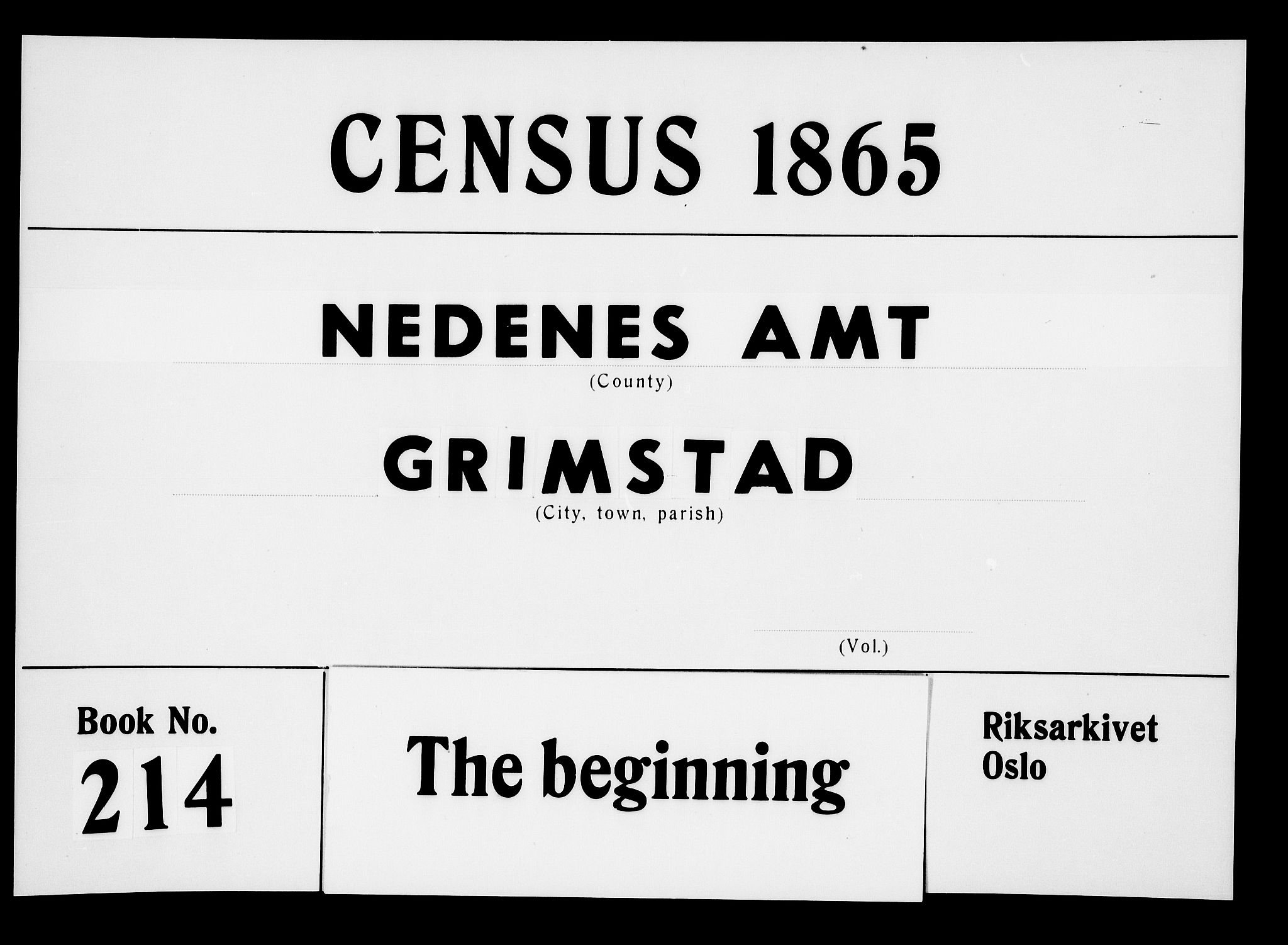 RA, Folketelling 1865 for 0904B Fjære prestegjeld, Grimstad kjøpstad, 1865, s. 1