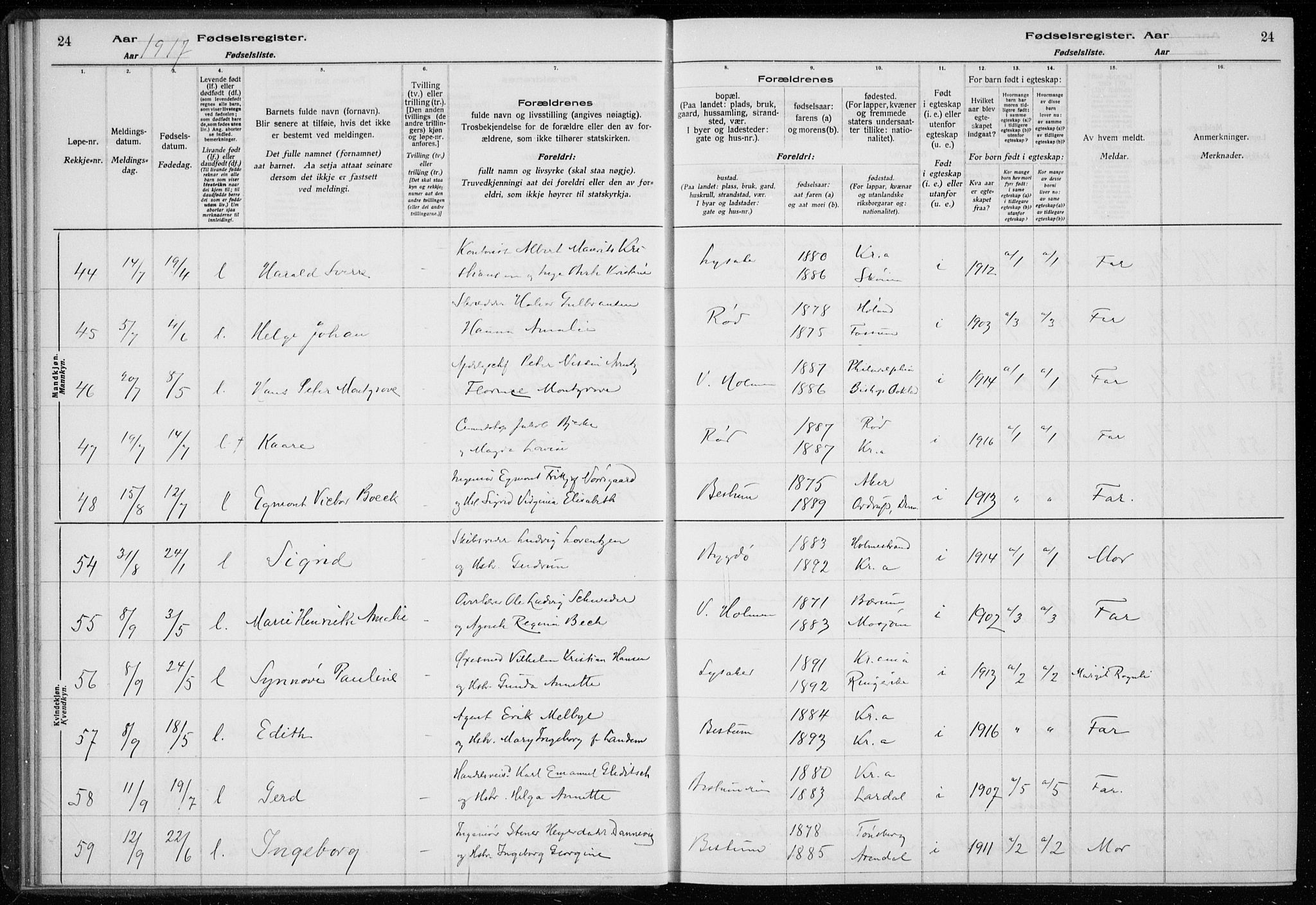 Ullern prestekontor Kirkebøker, AV/SAO-A-10740/J/L0001: Fødselsregister nr. 1, 1916-1928, s. 24