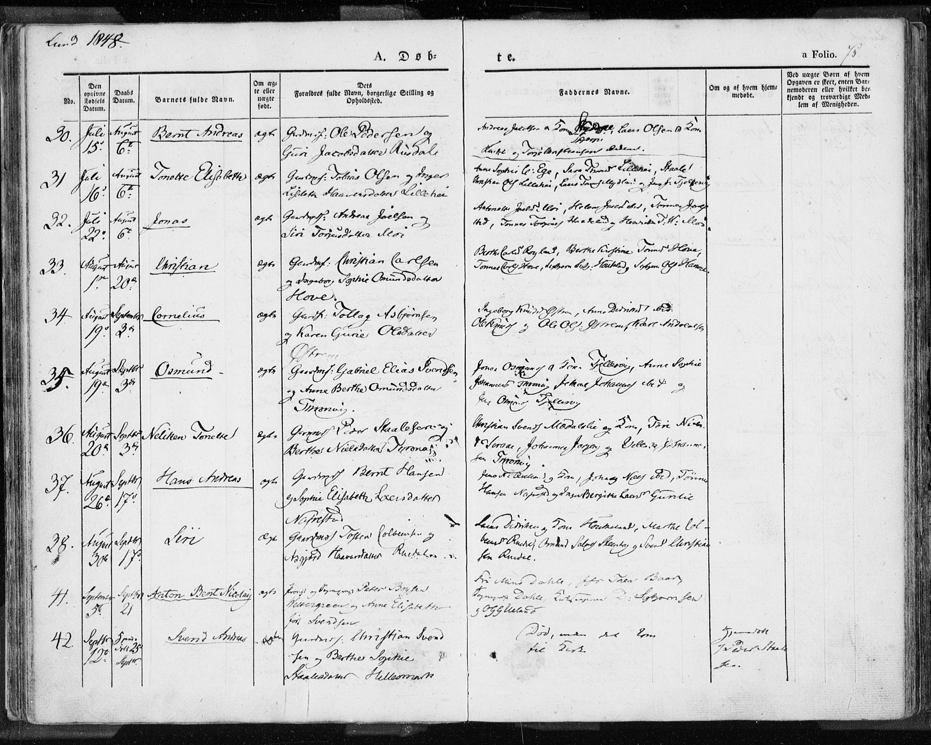 Lund sokneprestkontor, SAST/A-101809/S06/L0007: Ministerialbok nr. A 7.1, 1833-1854, s. 75