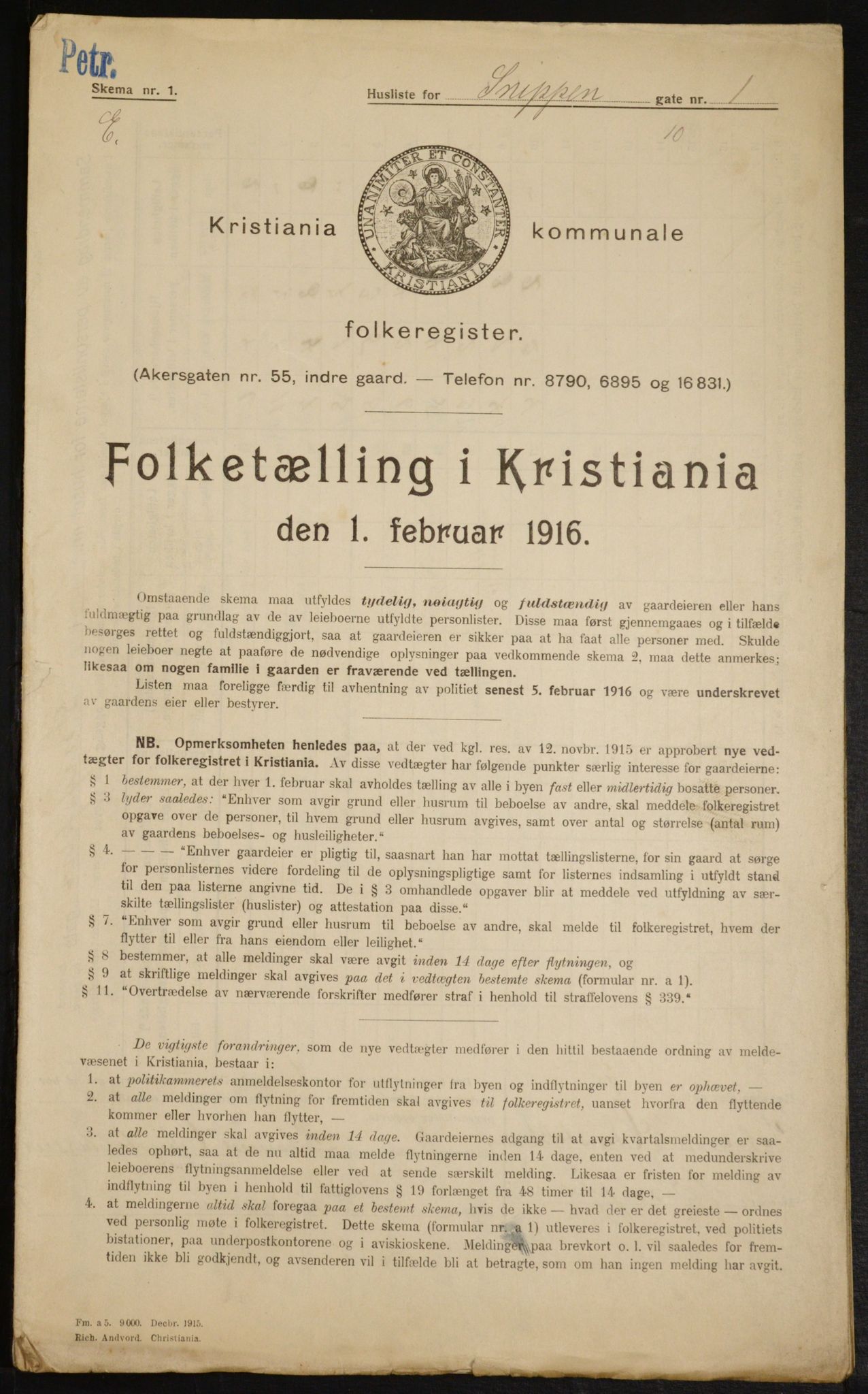 OBA, Kommunal folketelling 1.2.1916 for Kristiania, 1916, s. 100433