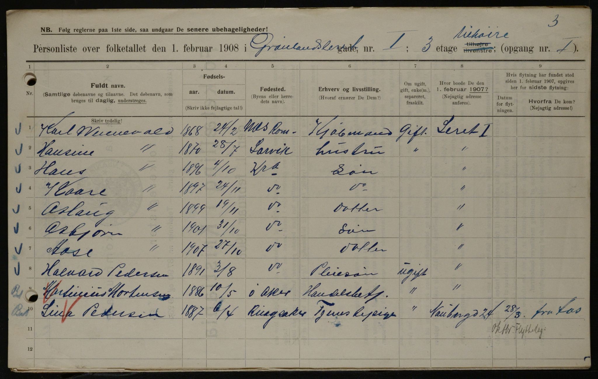 OBA, Kommunal folketelling 1.2.1908 for Kristiania kjøpstad, 1908, s. 28463