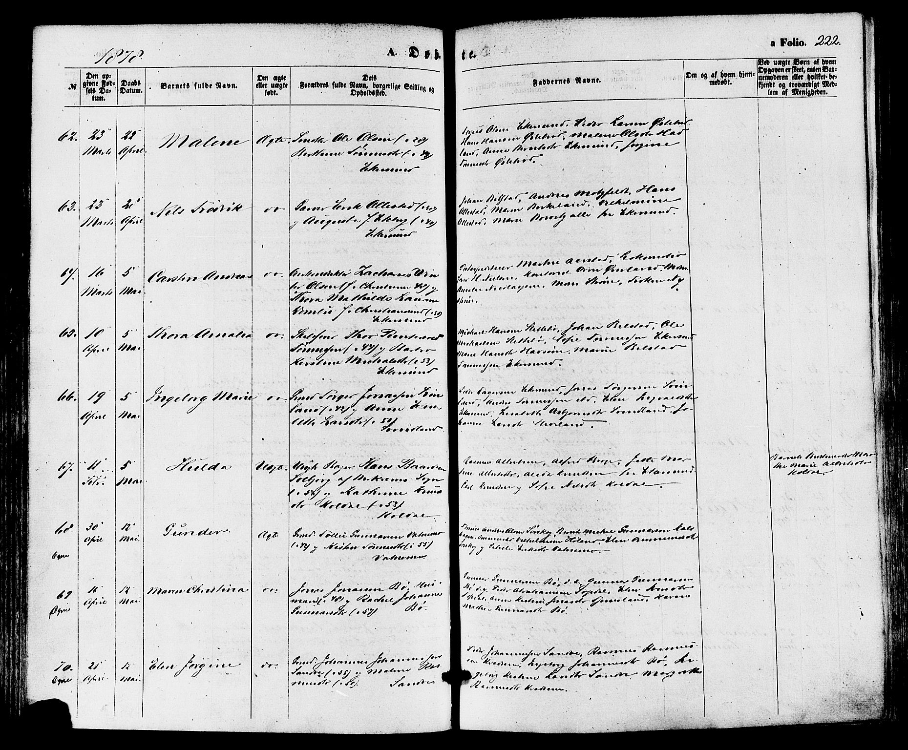 Eigersund sokneprestkontor, SAST/A-101807/S08/L0014: Ministerialbok nr. A 13, 1866-1878, s. 222