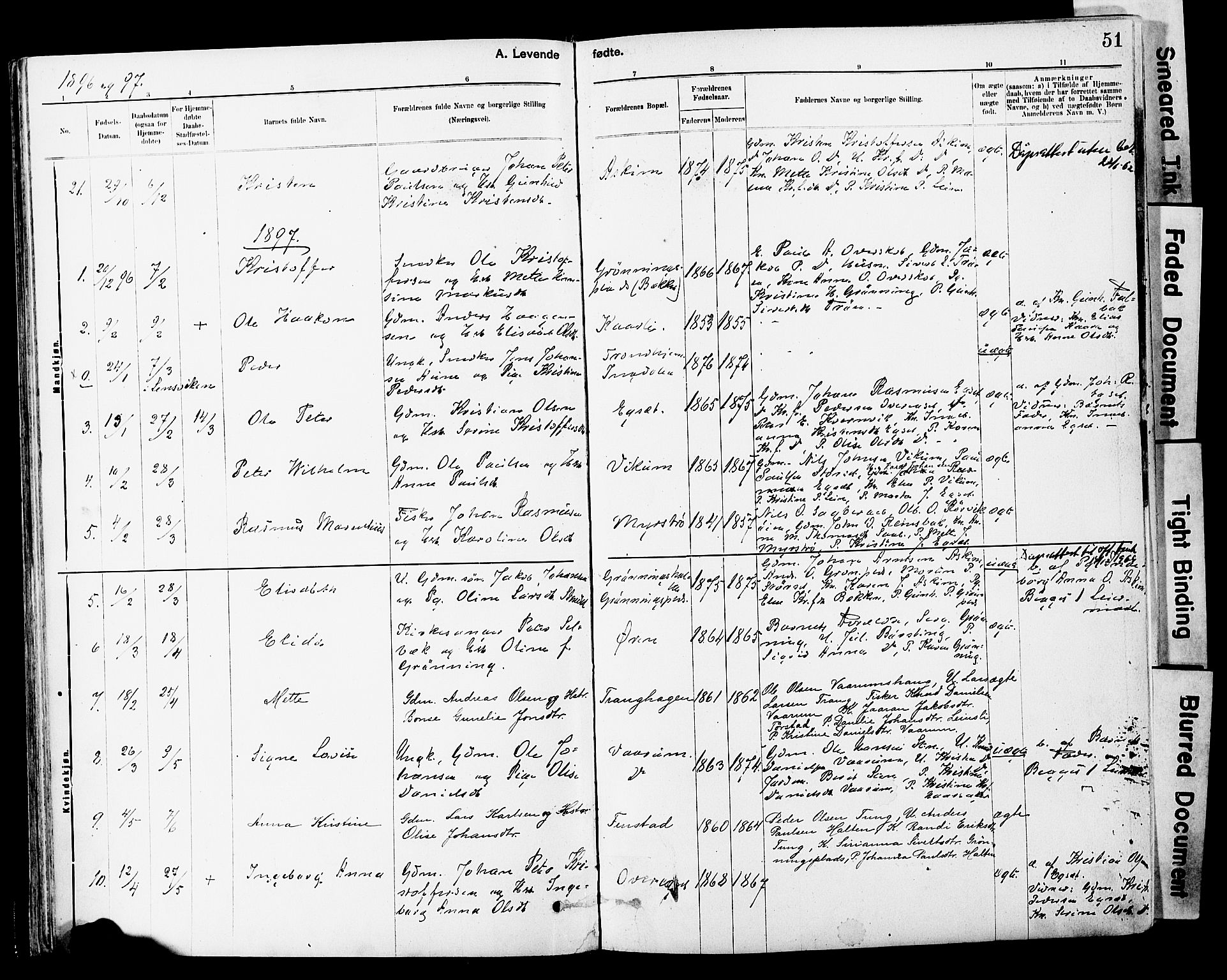 Ministerialprotokoller, klokkerbøker og fødselsregistre - Sør-Trøndelag, AV/SAT-A-1456/646/L0615: Ministerialbok nr. 646A13, 1885-1900, s. 51