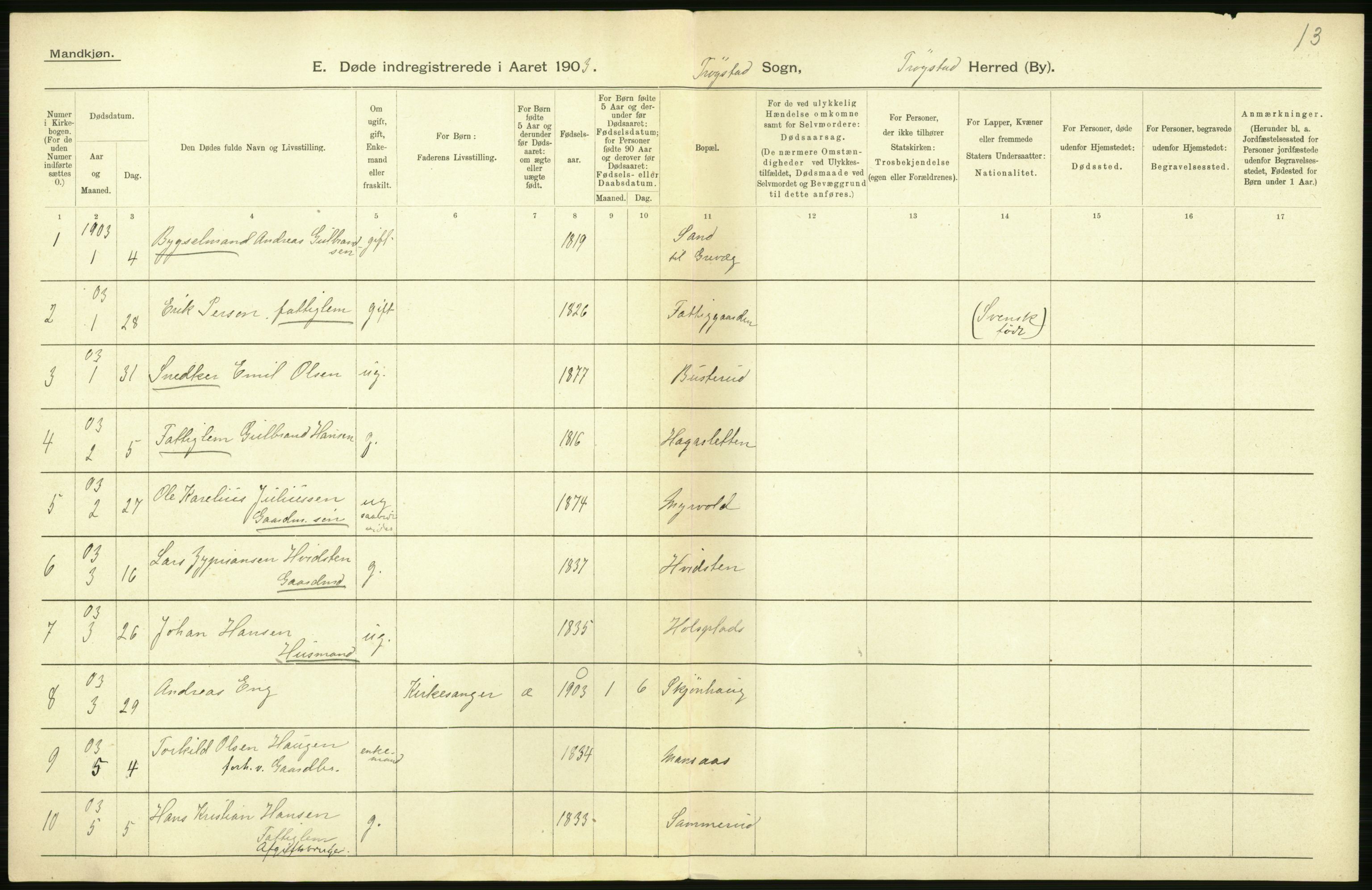 Statistisk sentralbyrå, Sosiodemografiske emner, Befolkning, AV/RA-S-2228/D/Df/Dfa/Dfaa/L0001: Smålenenes amt: Fødte, gifte, døde, 1903, s. 656