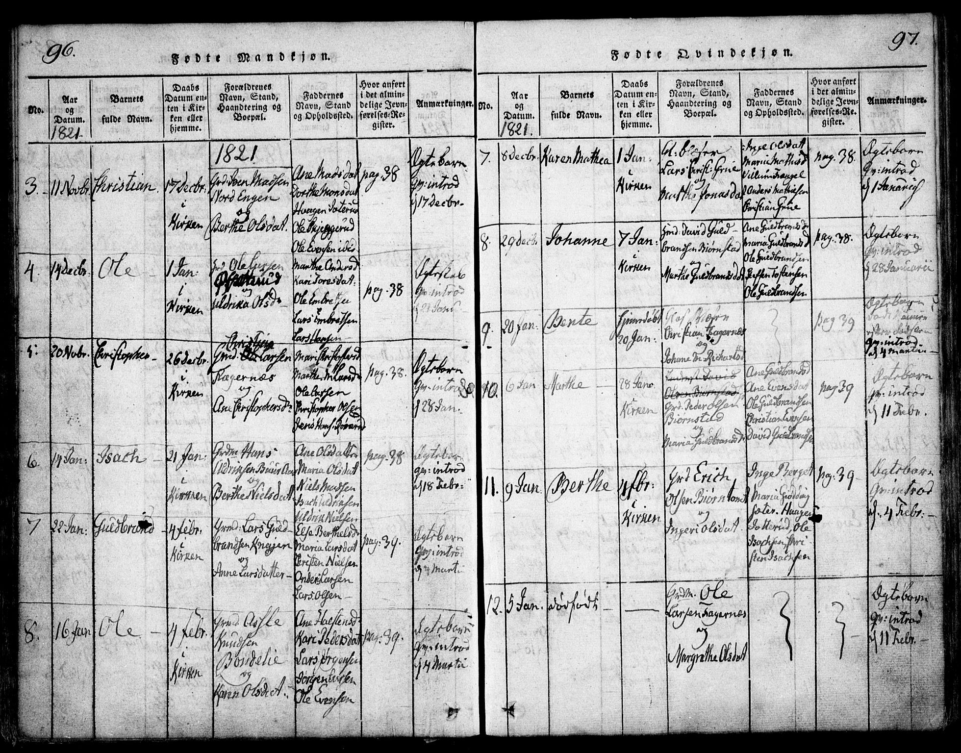 Hurdal prestekontor Kirkebøker, AV/SAO-A-10889/F/Fa/L0003: Ministerialbok nr. I 3, 1815-1828, s. 96-97