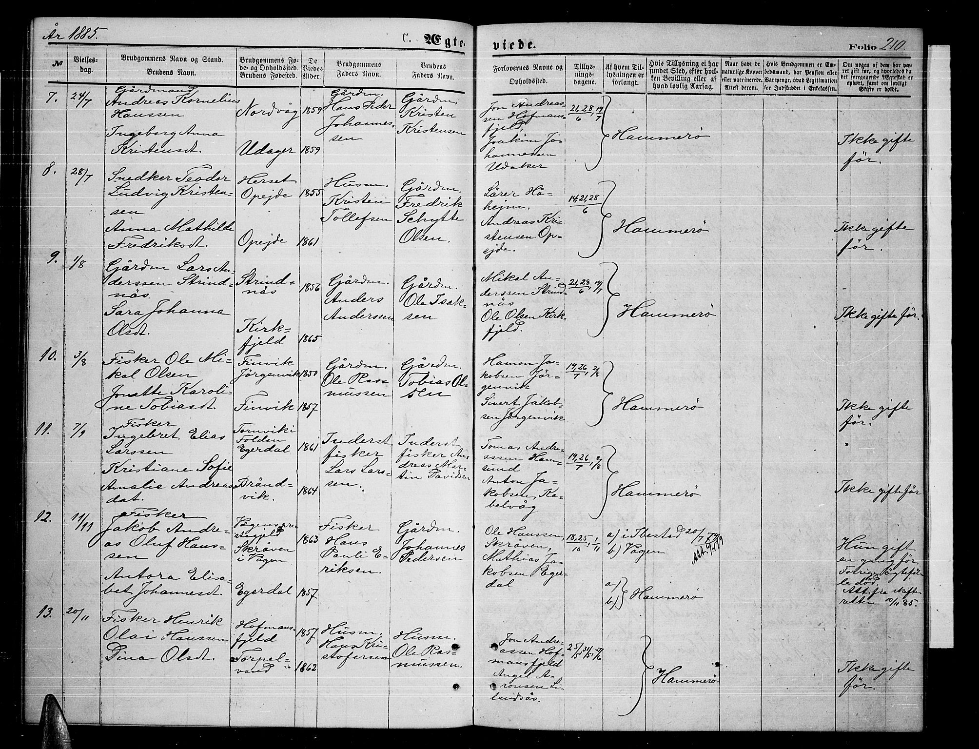 Ministerialprotokoller, klokkerbøker og fødselsregistre - Nordland, AV/SAT-A-1459/859/L0858: Klokkerbok nr. 859C04, 1873-1886, s. 210