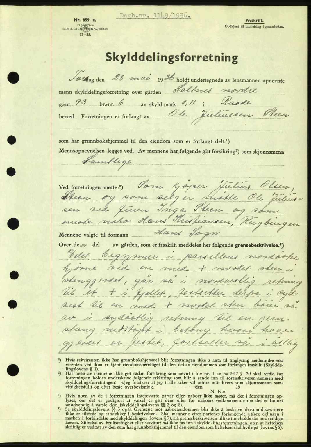 Moss sorenskriveri, SAO/A-10168: Pantebok nr. A1, 1936-1936, Dagboknr: 1149/1936