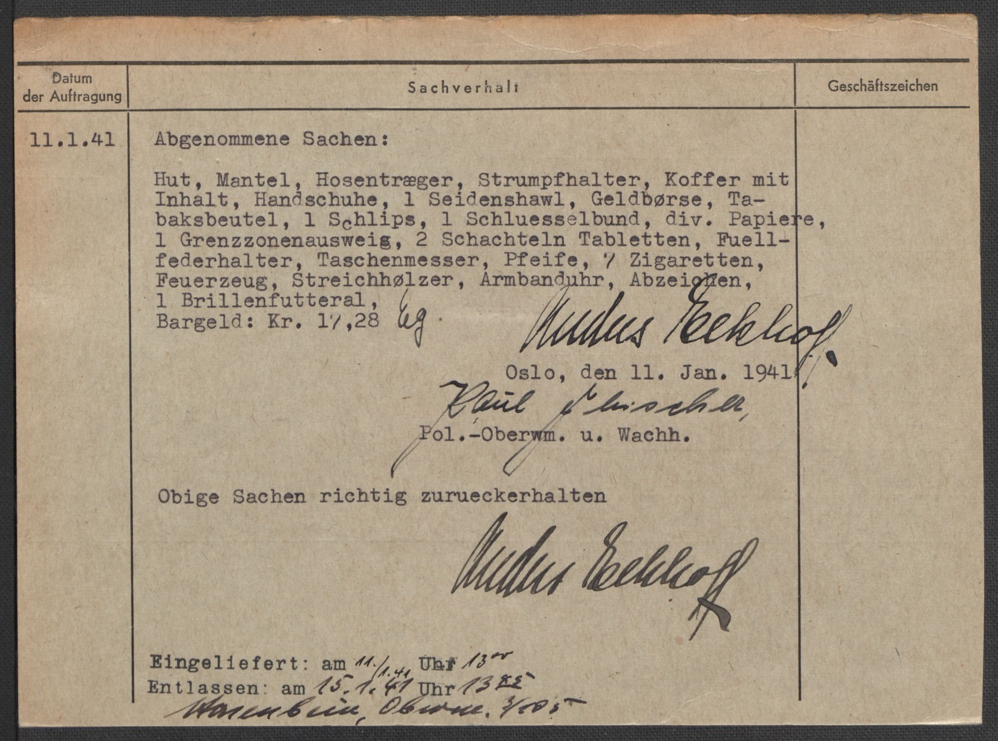 Befehlshaber der Sicherheitspolizei und des SD, RA/RAFA-5969/E/Ea/Eaa/L0002: Register over norske fanger i Møllergata 19: Bj-Eng, 1940-1945, s. 1162