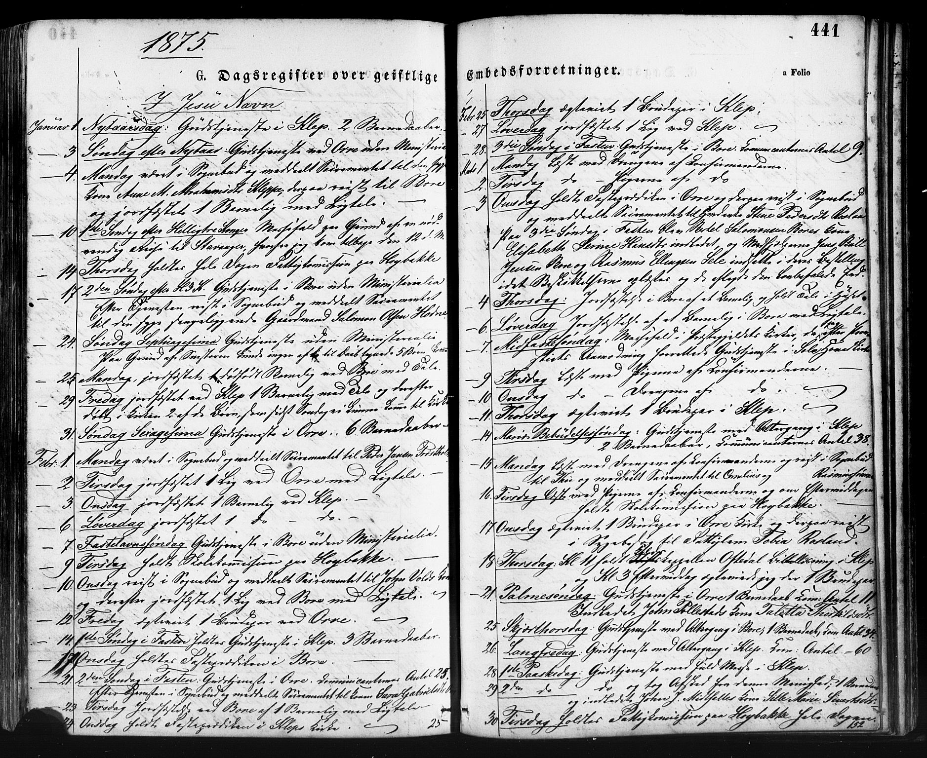 Klepp sokneprestkontor, AV/SAST-A-101803/001/3/30BA/L0006: Ministerialbok nr. A 6, 1871-1885, s. 441