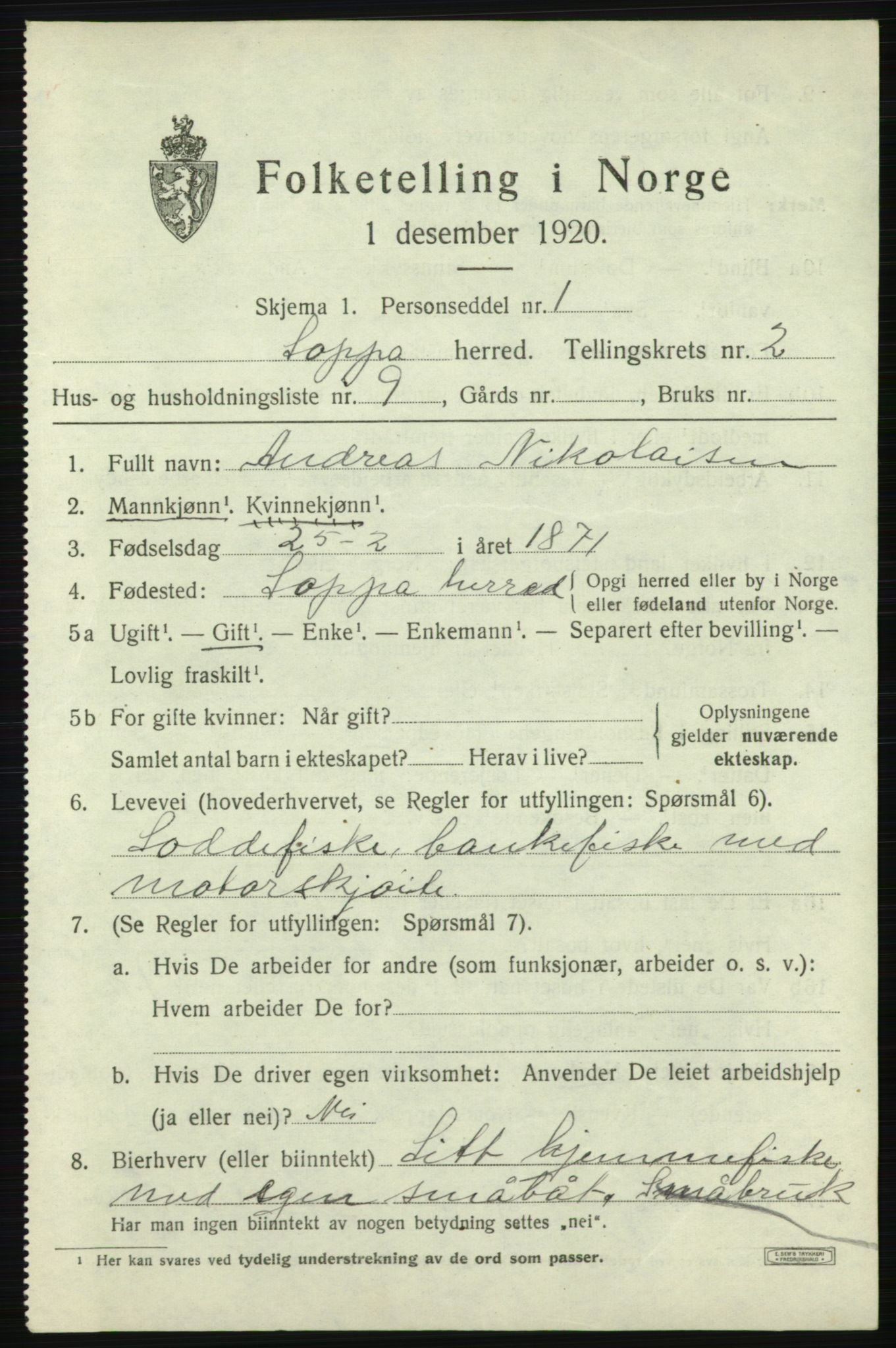 SATØ, Folketelling 1920 for 2014 Loppa herred, 1920, s. 904