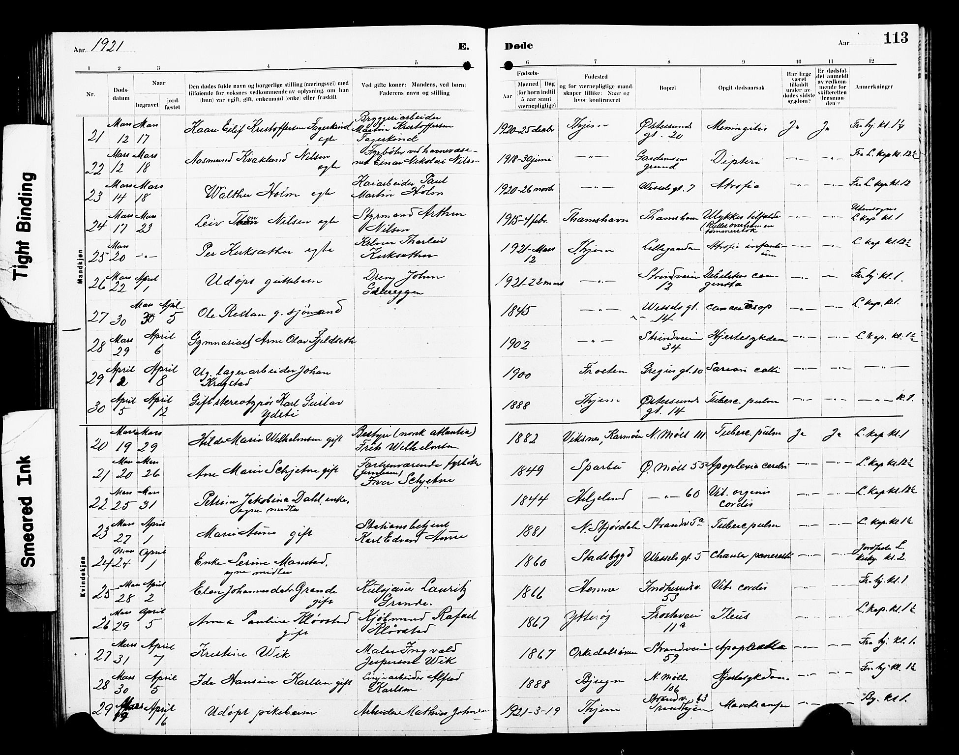 Ministerialprotokoller, klokkerbøker og fødselsregistre - Sør-Trøndelag, SAT/A-1456/605/L0257: Klokkerbok nr. 605C04, 1916-1922, s. 113