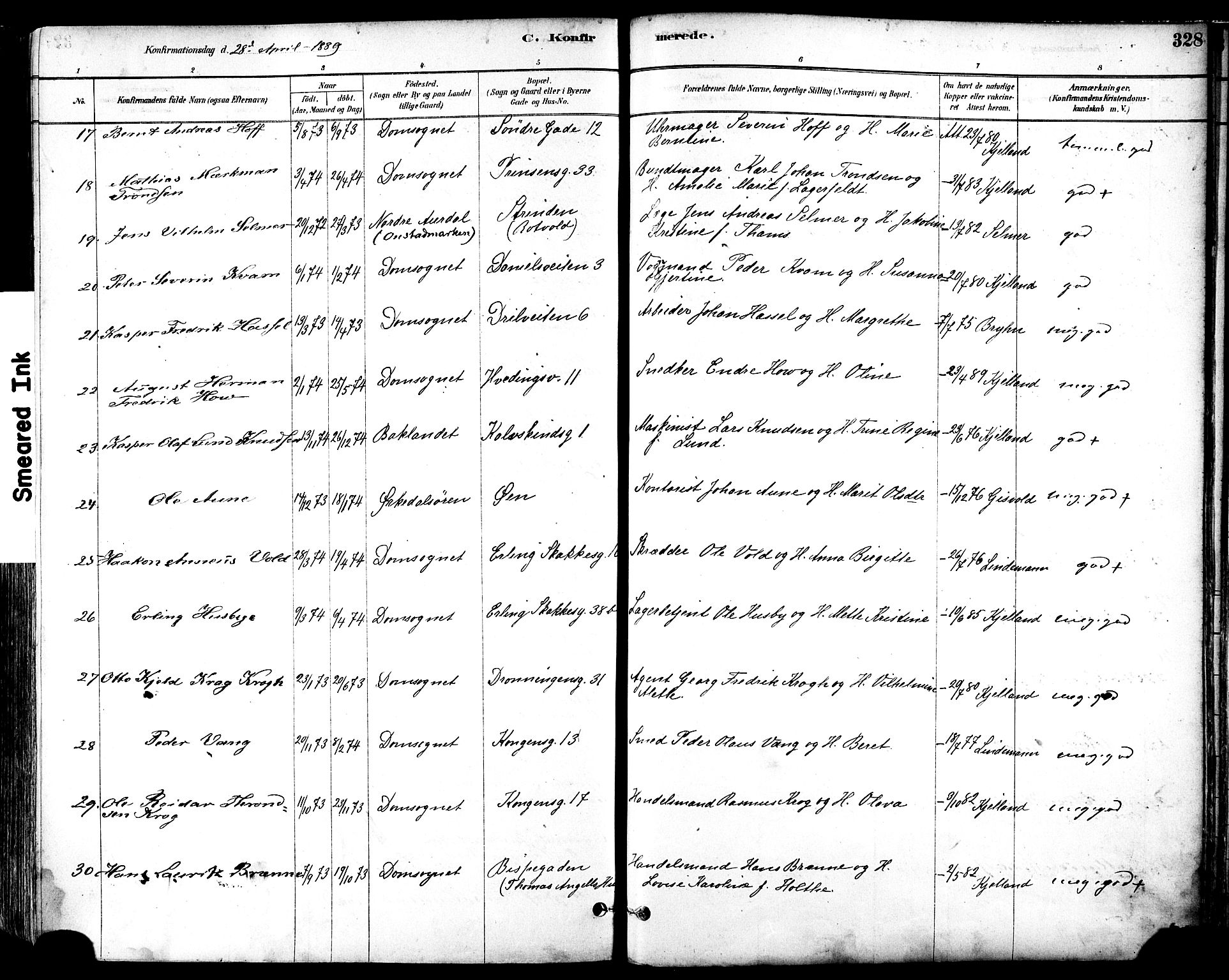 Ministerialprotokoller, klokkerbøker og fødselsregistre - Sør-Trøndelag, SAT/A-1456/601/L0057: Ministerialbok nr. 601A25, 1877-1891, s. 328