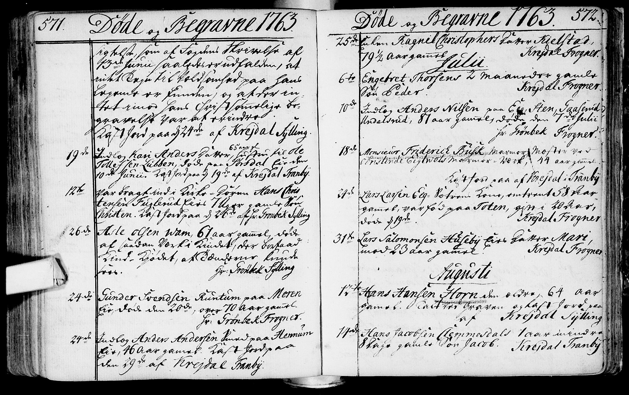 Lier kirkebøker, AV/SAKO-A-230/F/Fa/L0004: Ministerialbok nr. I 4, 1749-1764, s. 571-572