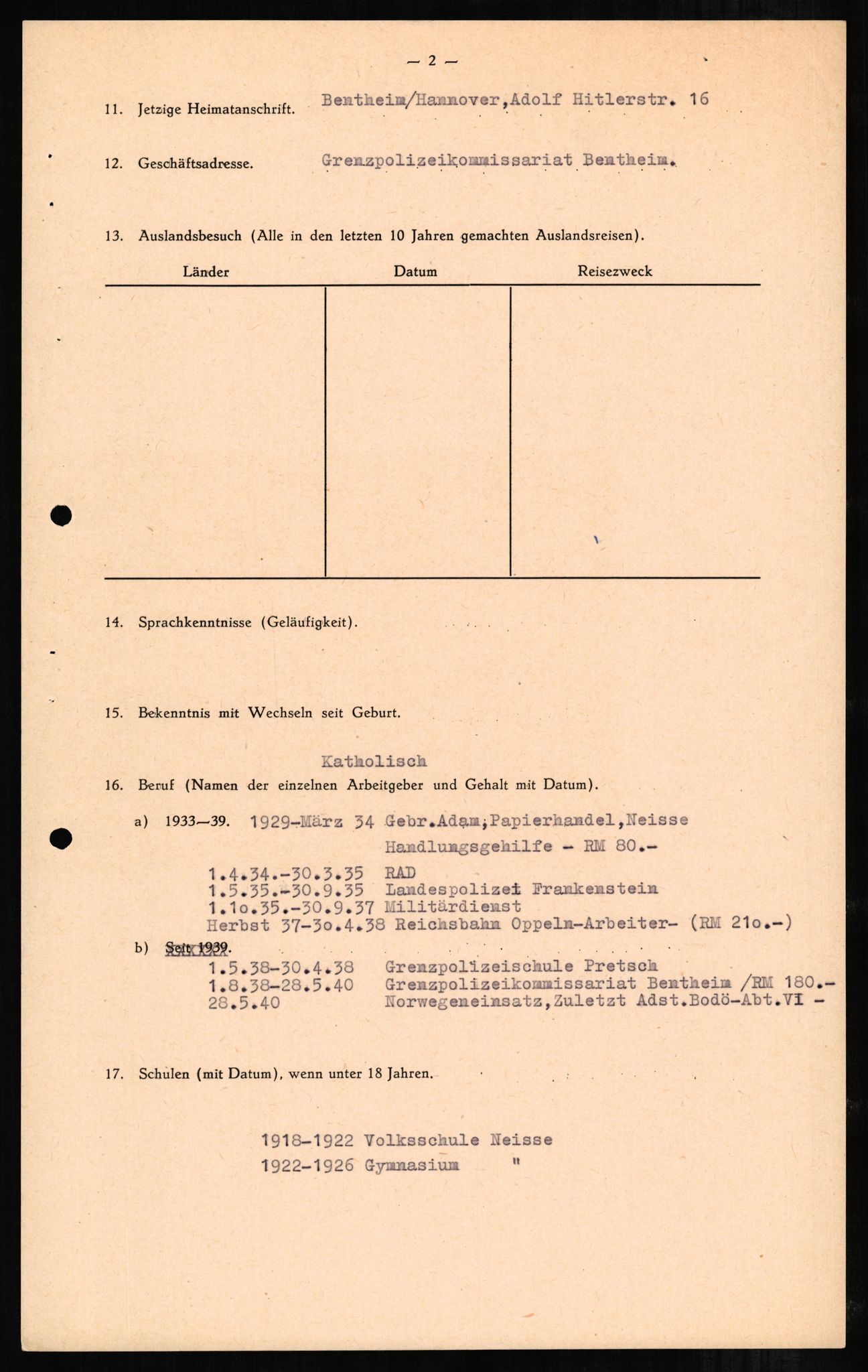 Forsvaret, Forsvarets overkommando II, AV/RA-RAFA-3915/D/Db/L0002: CI Questionaires. Tyske okkupasjonsstyrker i Norge. Tyskere., 1945-1946, s. 328