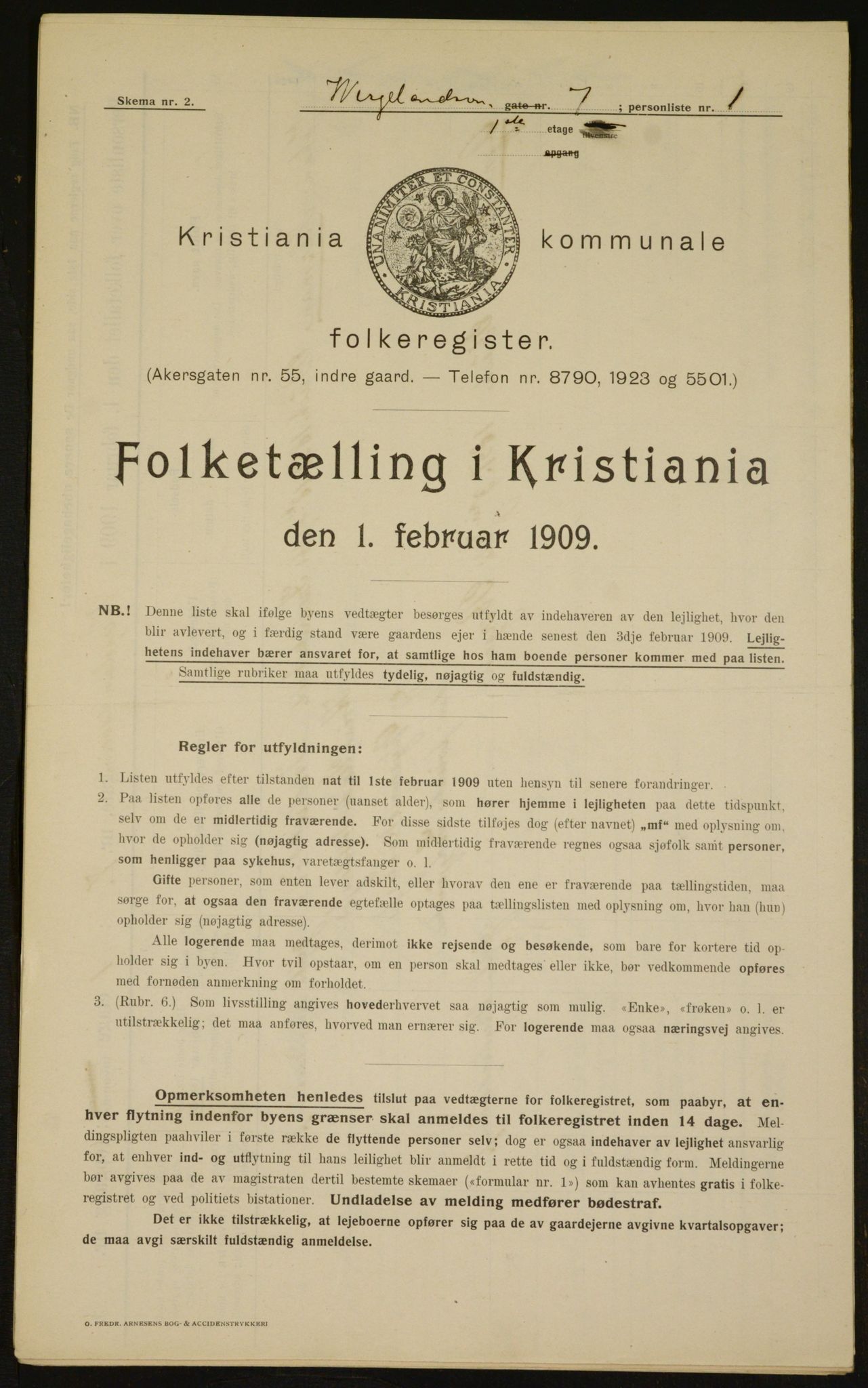 OBA, Kommunal folketelling 1.2.1909 for Kristiania kjøpstad, 1909, s. 115999