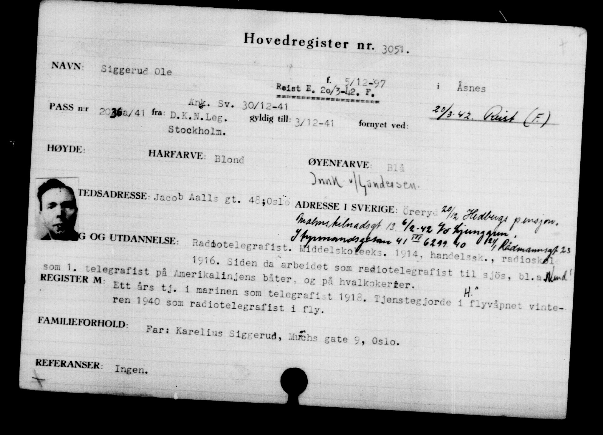 Utenriksstasjonene, Legasjonen i Stockholm, Flyktningkontoret, AV/RA-S-6753/V/Va/L0003: Kjesäterkartoteket, flyktninger med registreringsnr. 2001-3495, 1940-1945, s. 1476