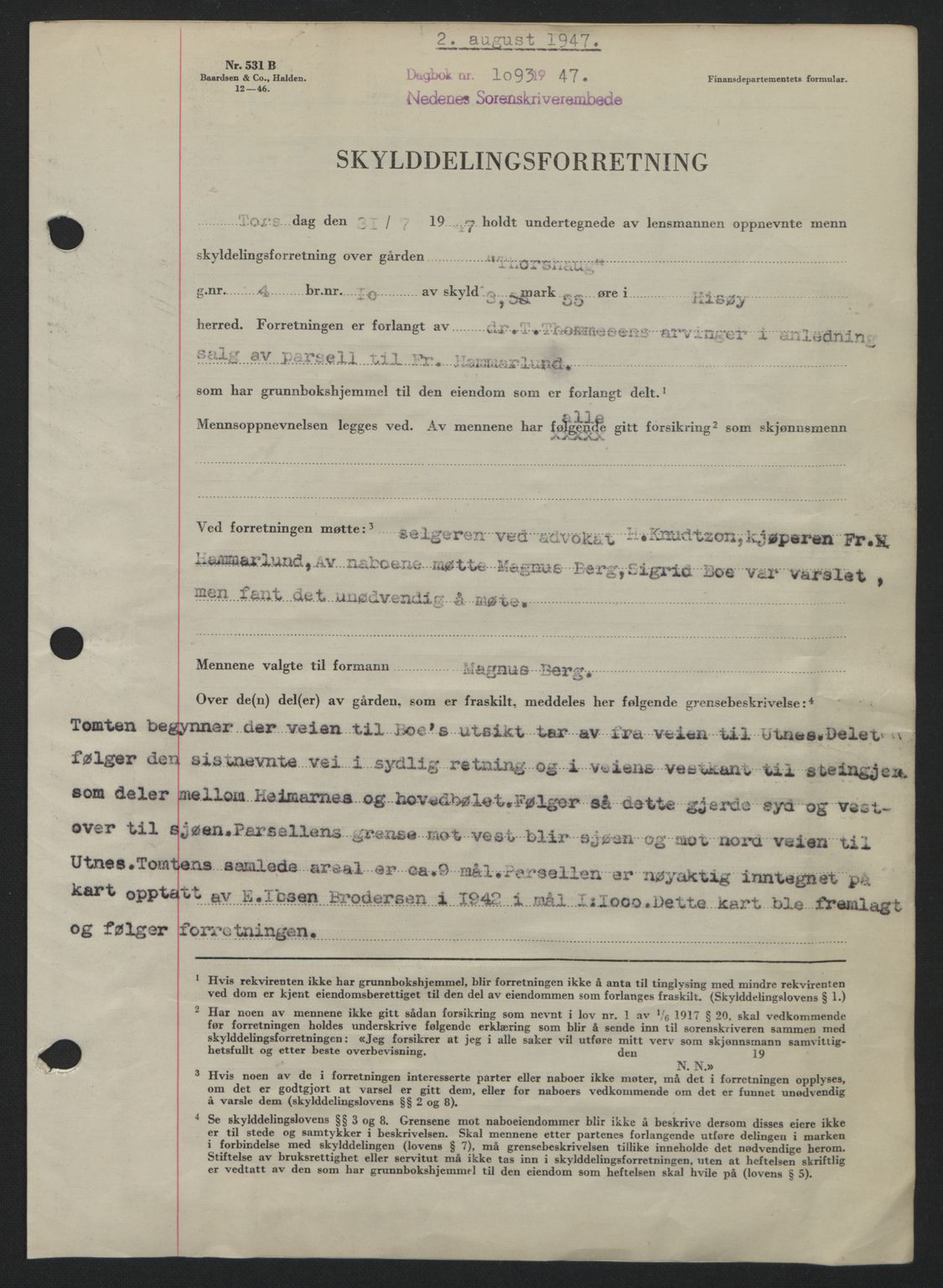 Nedenes sorenskriveri, AV/SAK-1221-0006/G/Gb/Gba/L0057: Pantebok nr. A9, 1947-1947, Dagboknr: 1093/1947