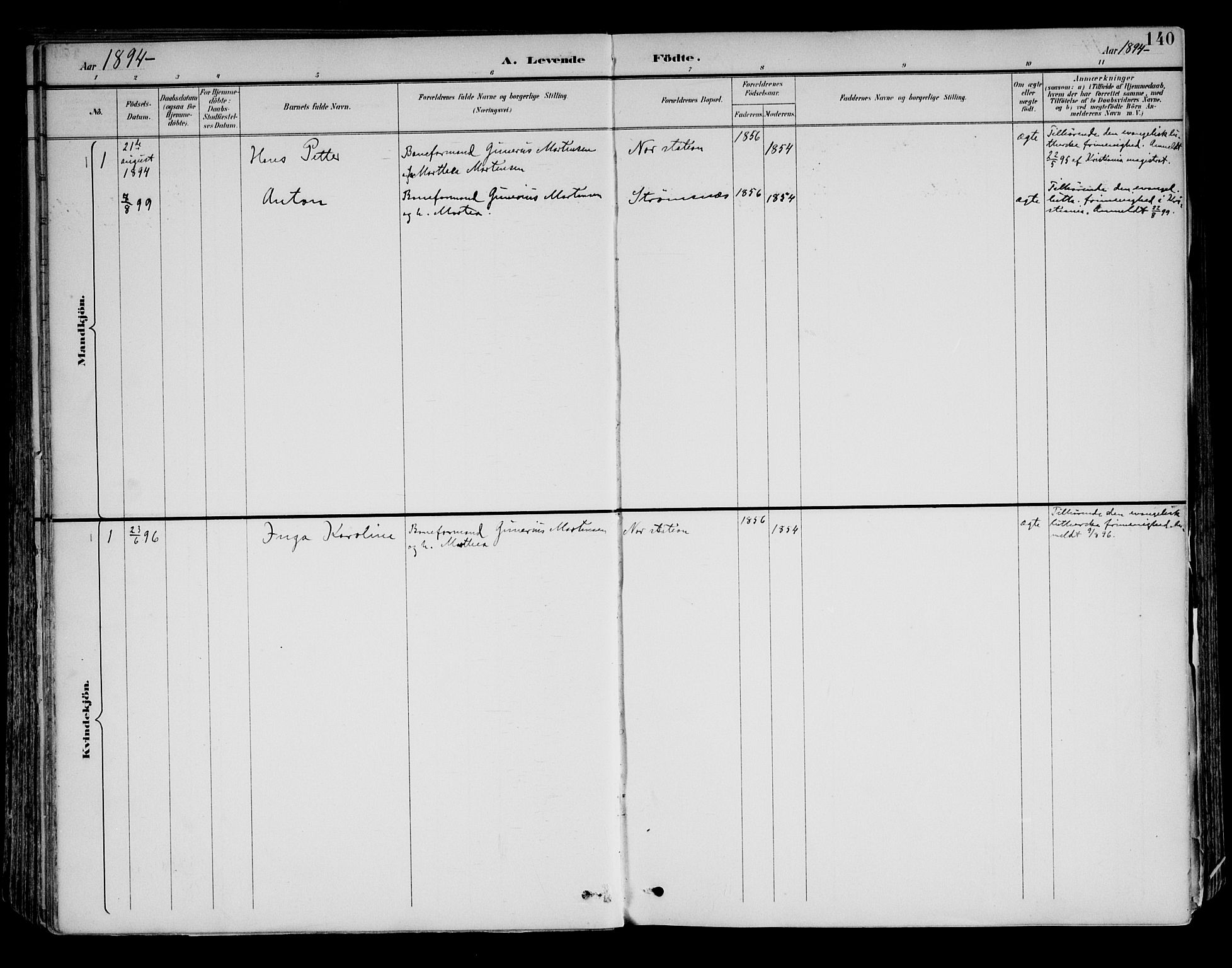 Brandval prestekontor, AV/SAH-PREST-034/H/Ha/Haa/L0003: Ministerialbok nr. 3, 1894-1909, s. 140
