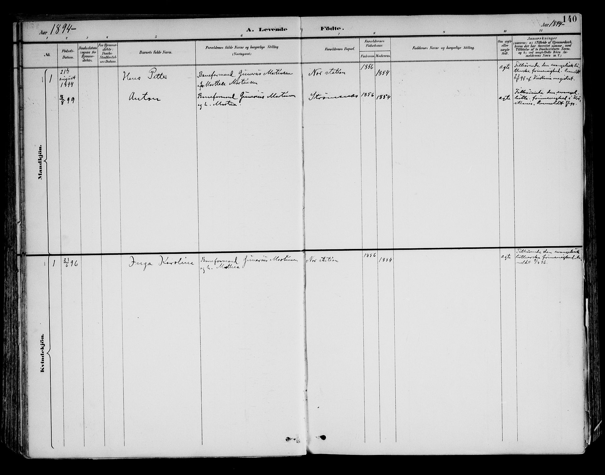 Brandval prestekontor, SAH/PREST-034/H/Ha/Haa/L0003: Ministerialbok nr. 3, 1894-1909, s. 140