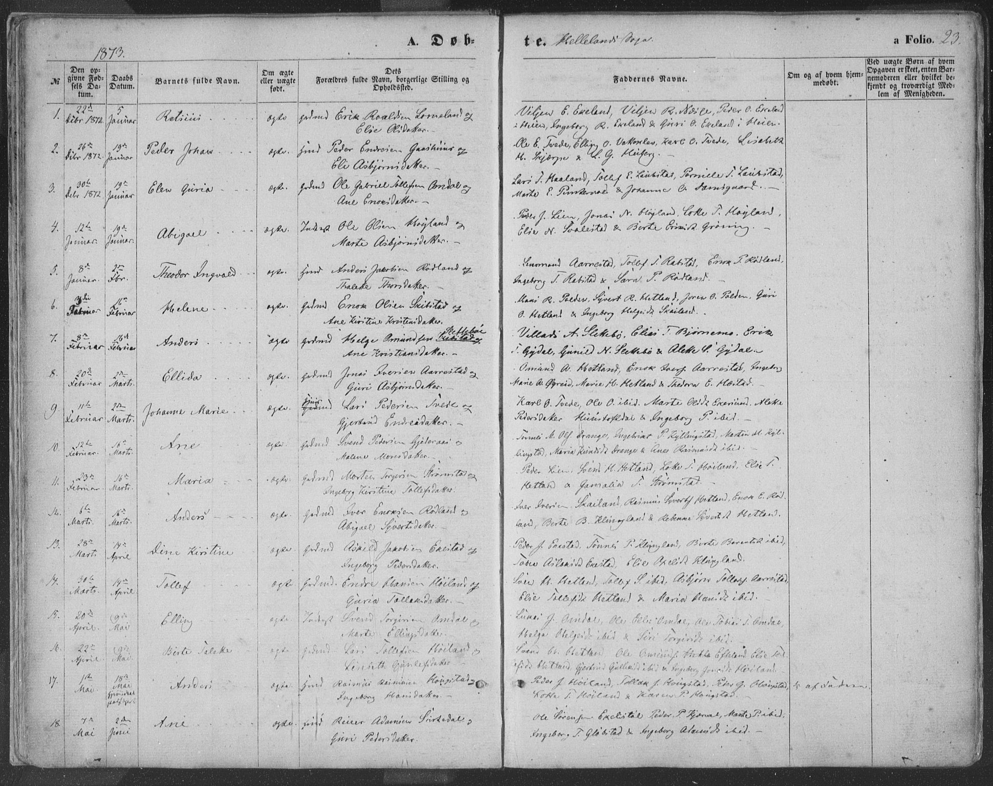 Helleland sokneprestkontor, SAST/A-101810: Ministerialbok nr. A 7.1, 1863-1886, s. 23