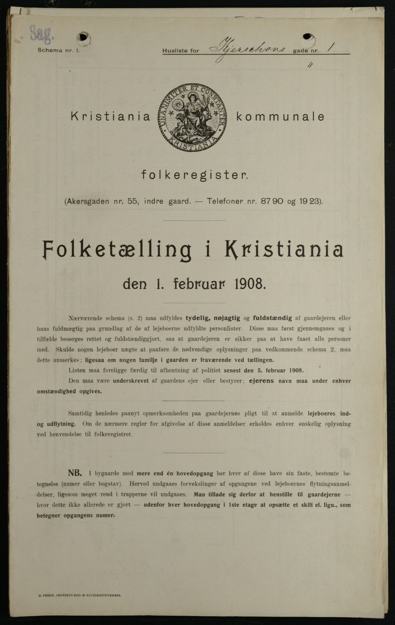 OBA, Kommunal folketelling 1.2.1908 for Kristiania kjøpstad, 1908, s. 44219