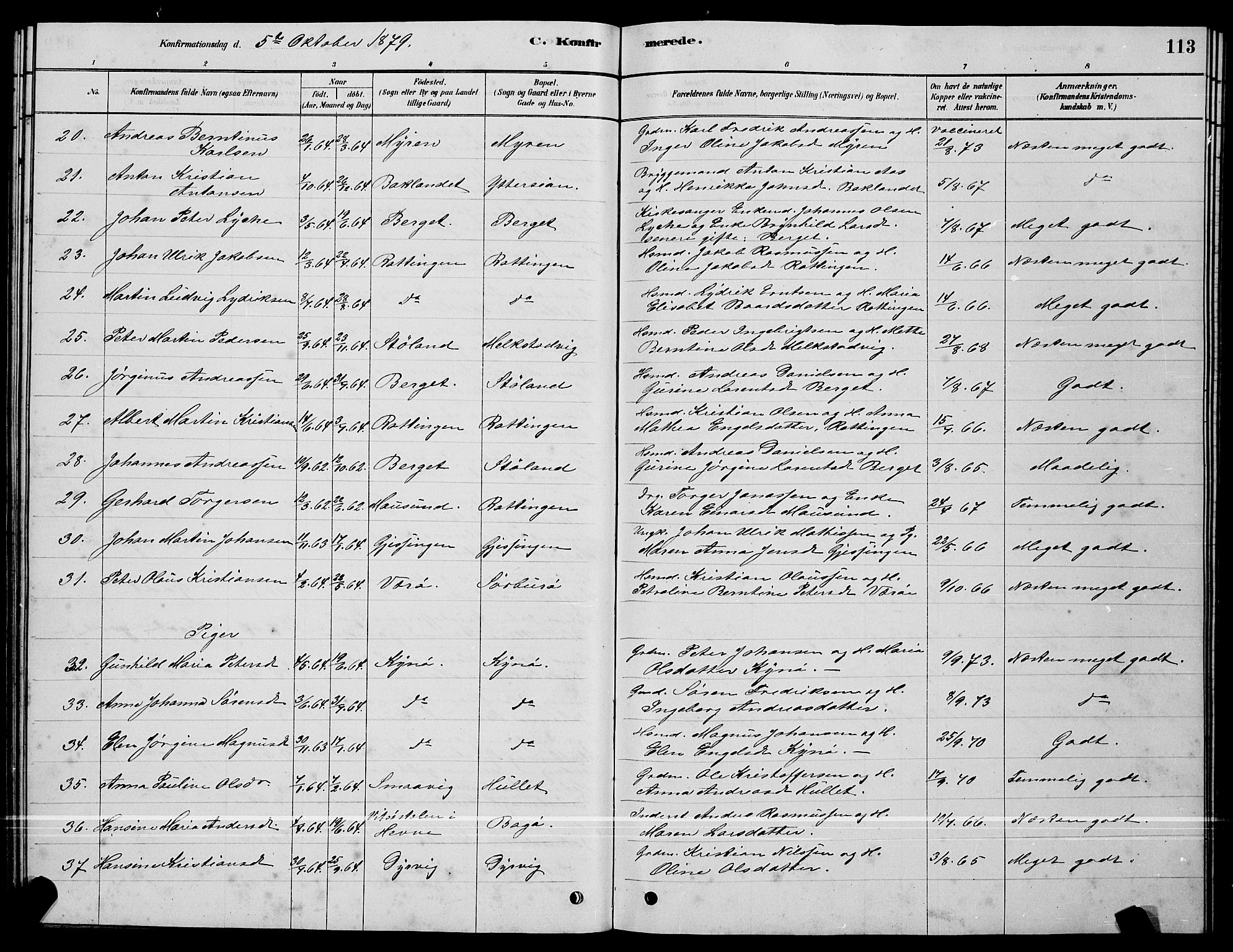 Ministerialprotokoller, klokkerbøker og fødselsregistre - Sør-Trøndelag, SAT/A-1456/640/L0585: Klokkerbok nr. 640C03, 1878-1891, s. 113
