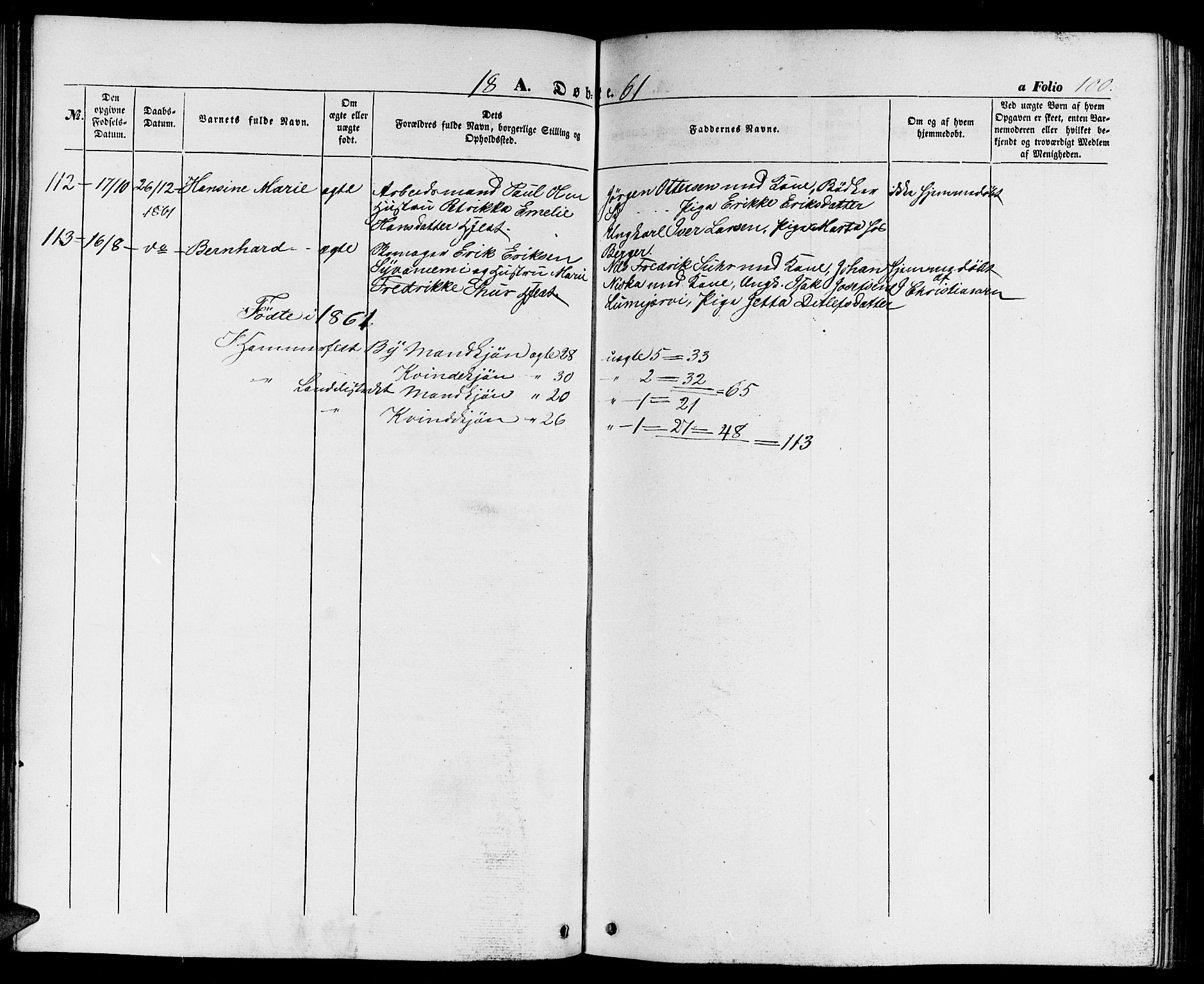 Hammerfest sokneprestkontor, SATØ/S-1347/H/Hb/L0002.klokk: Klokkerbok nr. 2, 1851-1861, s. 100