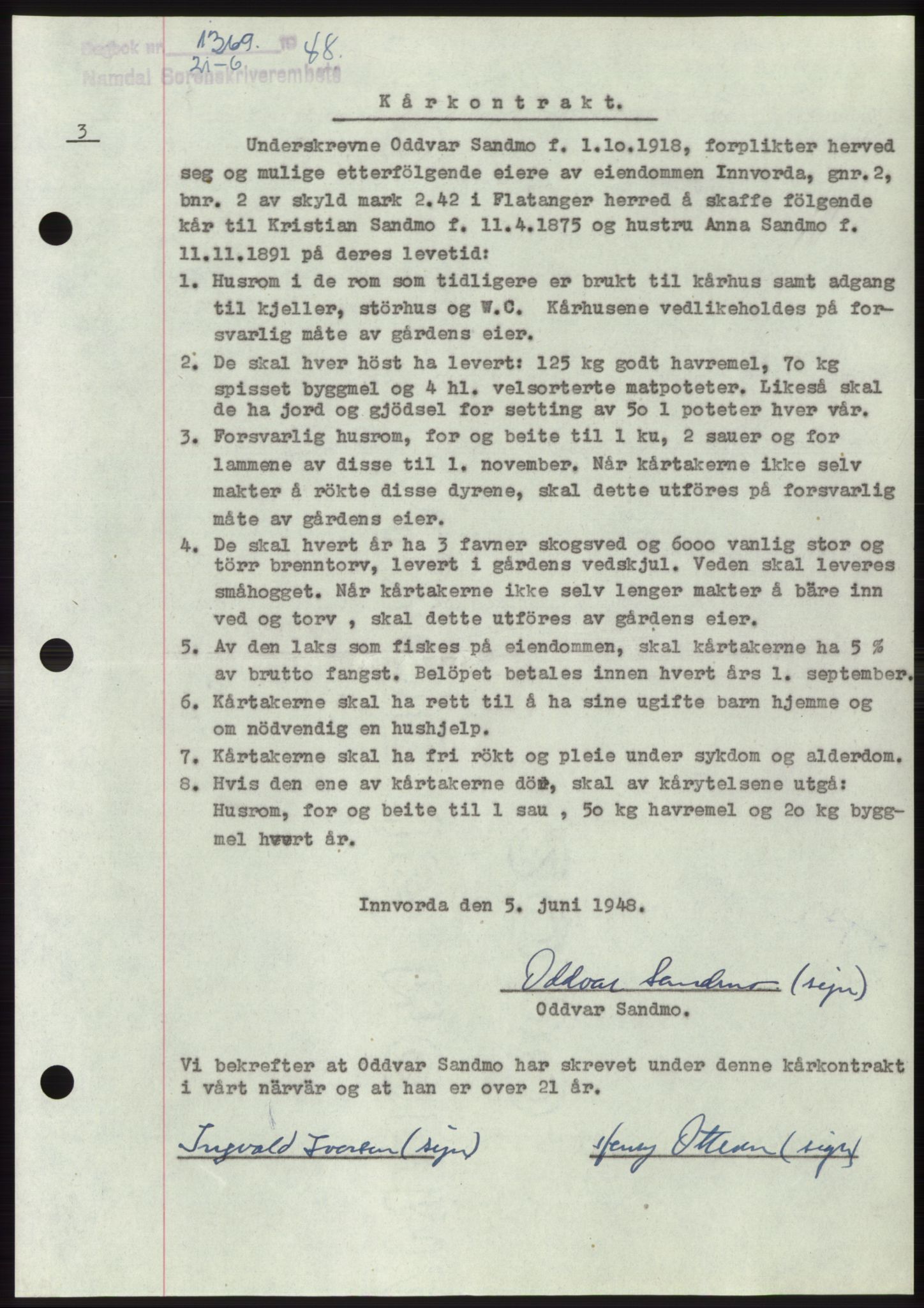 Namdal sorenskriveri, SAT/A-4133/1/2/2C: Pantebok nr. -, 1948-1948, Dagboknr: 1369/1948