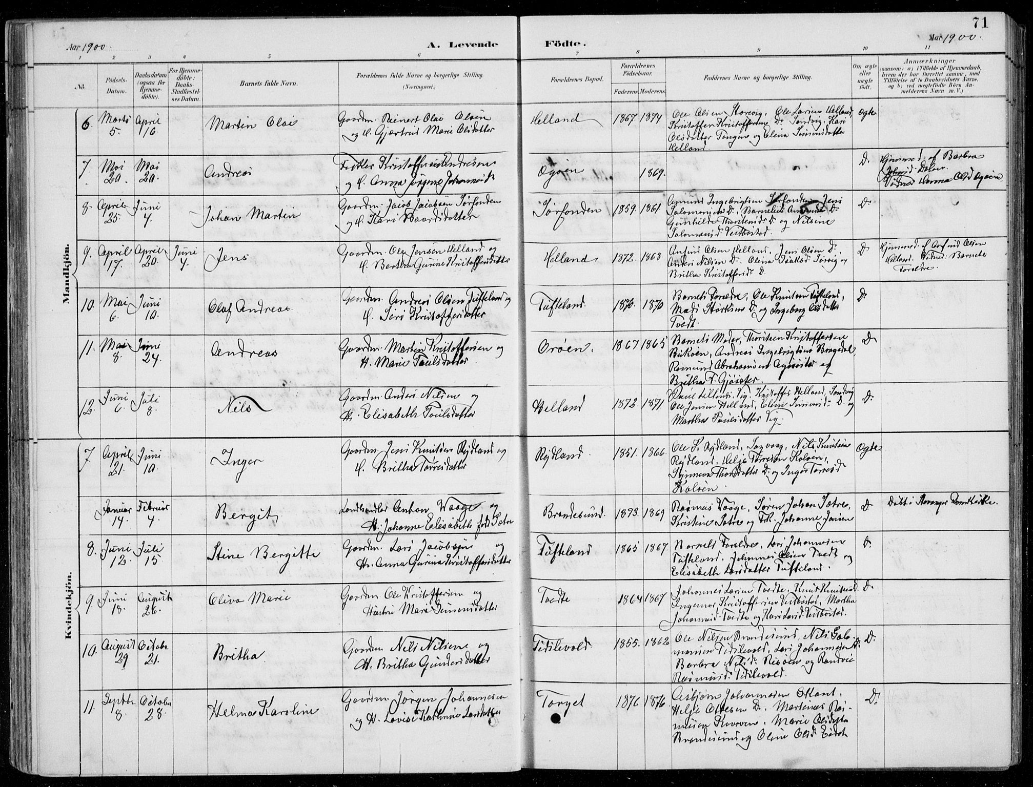 Fitjar sokneprestembete, AV/SAB-A-99926: Klokkerbok nr. A 2, 1887-1906, s. 71