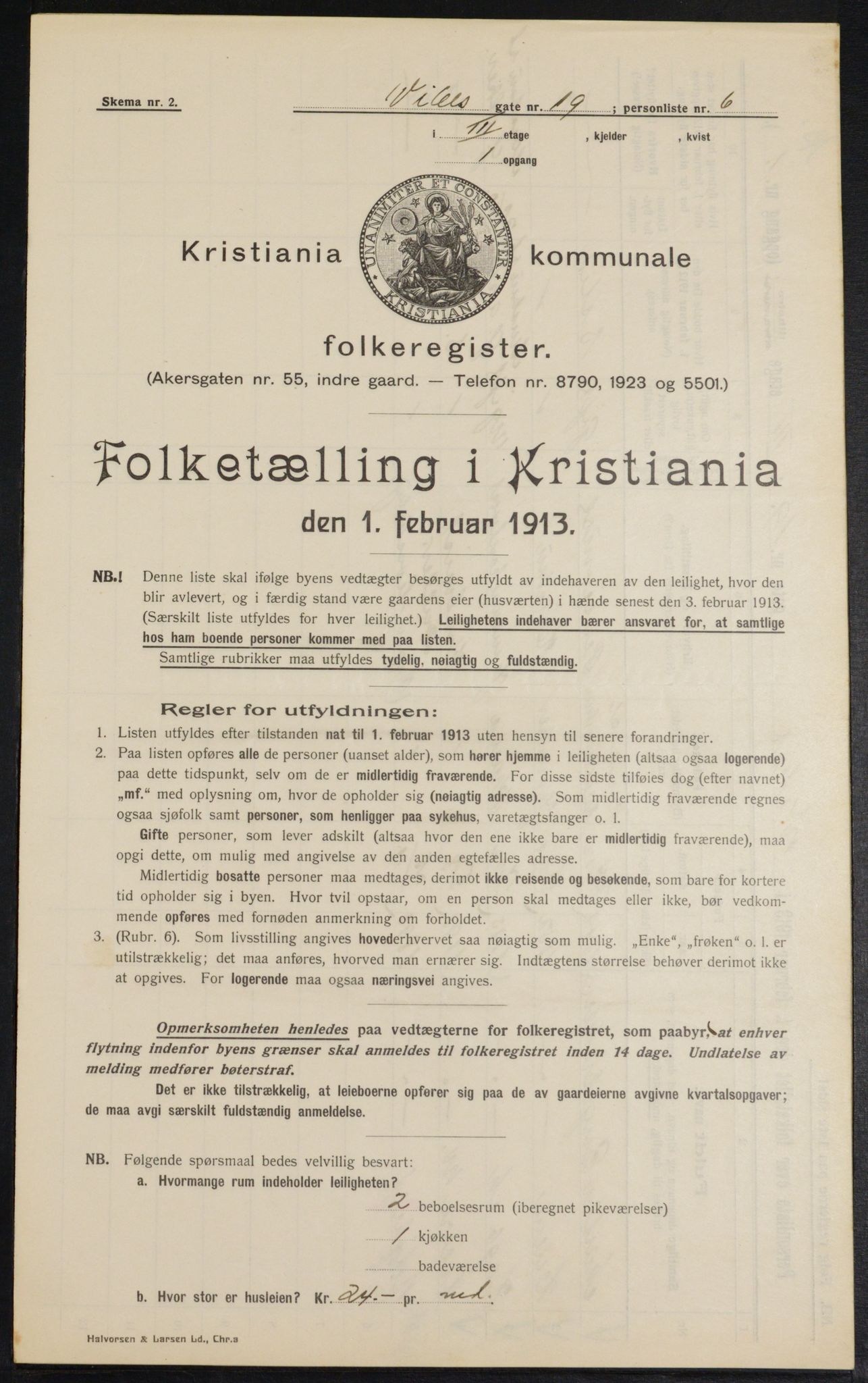 OBA, Kommunal folketelling 1.2.1913 for Kristiania, 1913, s. 123107