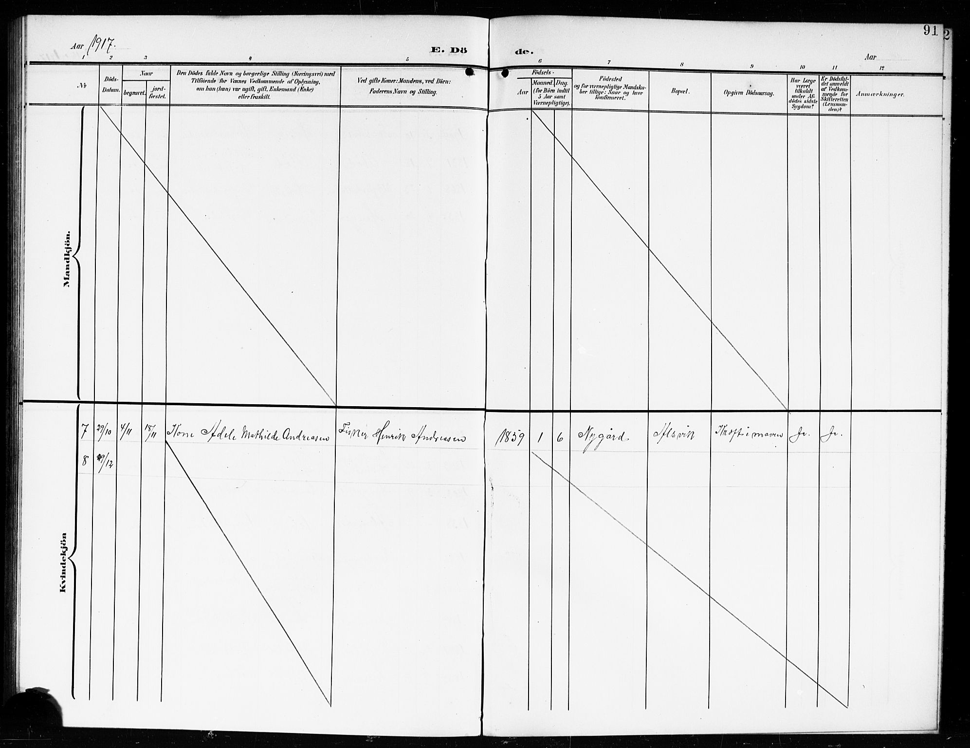 Hvaler prestekontor Kirkebøker, AV/SAO-A-2001/G/Gb/L0003: Klokkerbok nr. II 3, 1904-1917, s. 91