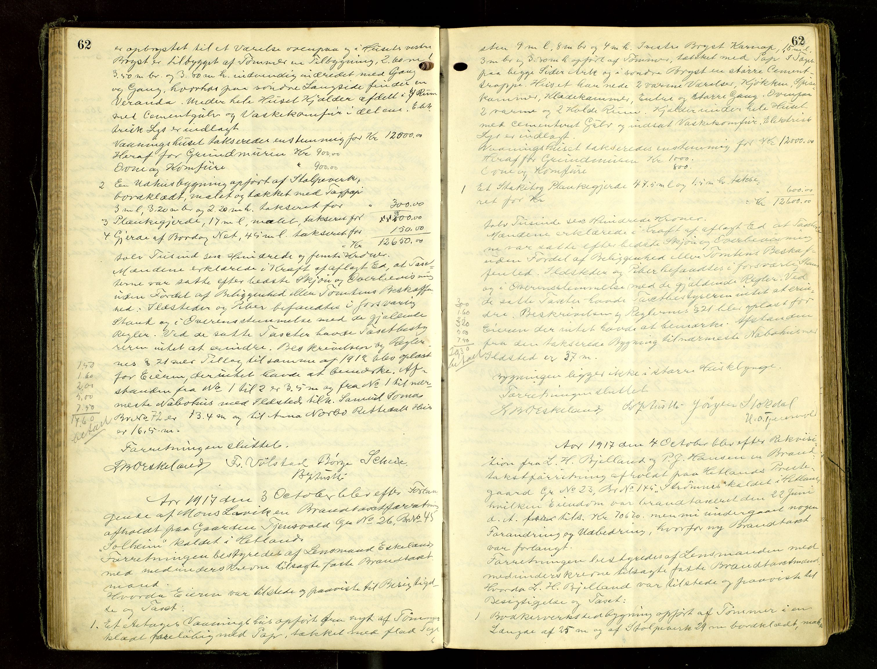 Hetland lensmannskontor, AV/SAST-A-100101/Goa/L0005: "Brandtakstprotokol" m/register, 1916-1921, s. 62