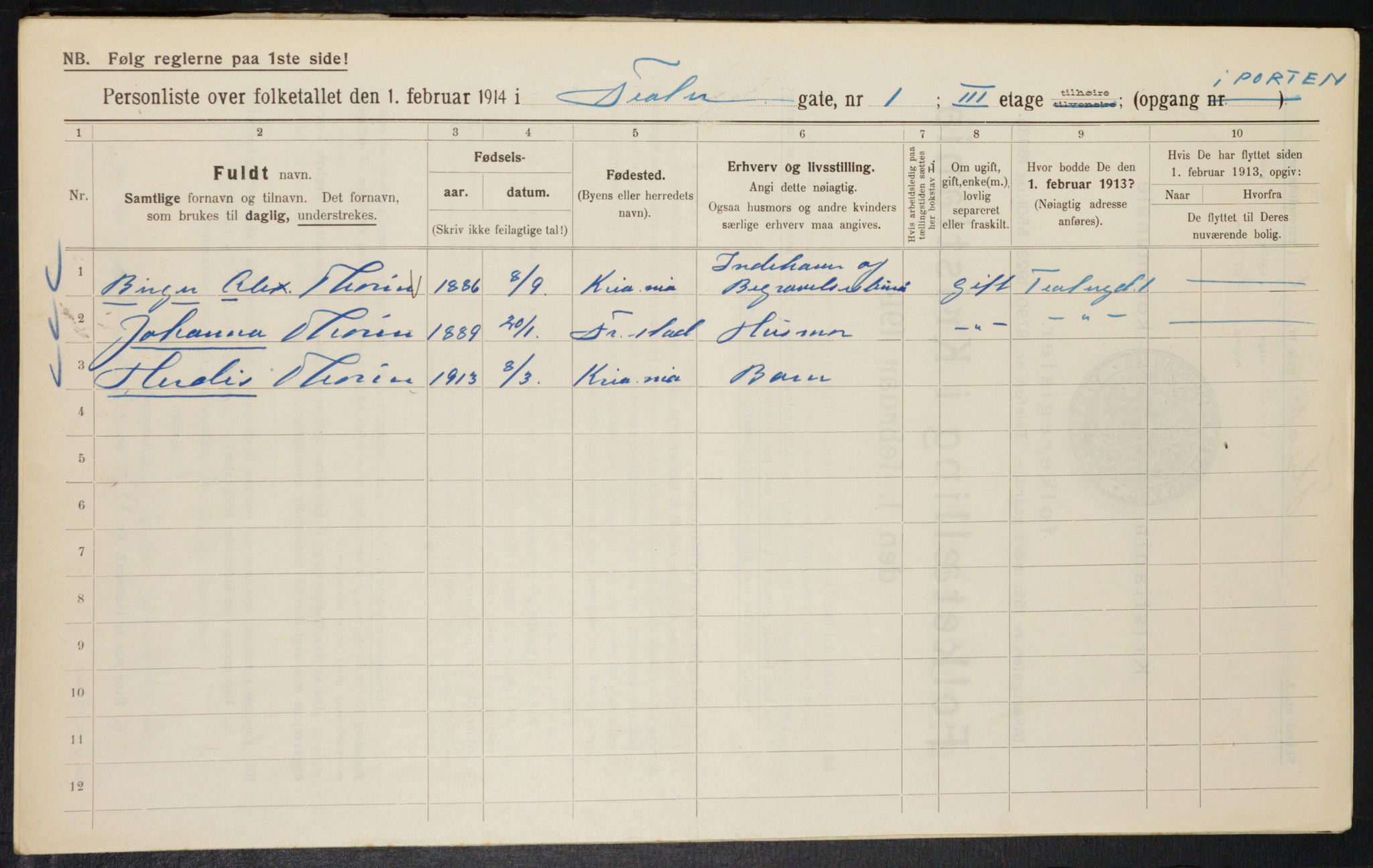 OBA, Kommunal folketelling 1.2.1914 for Kristiania, 1914, s. 107727