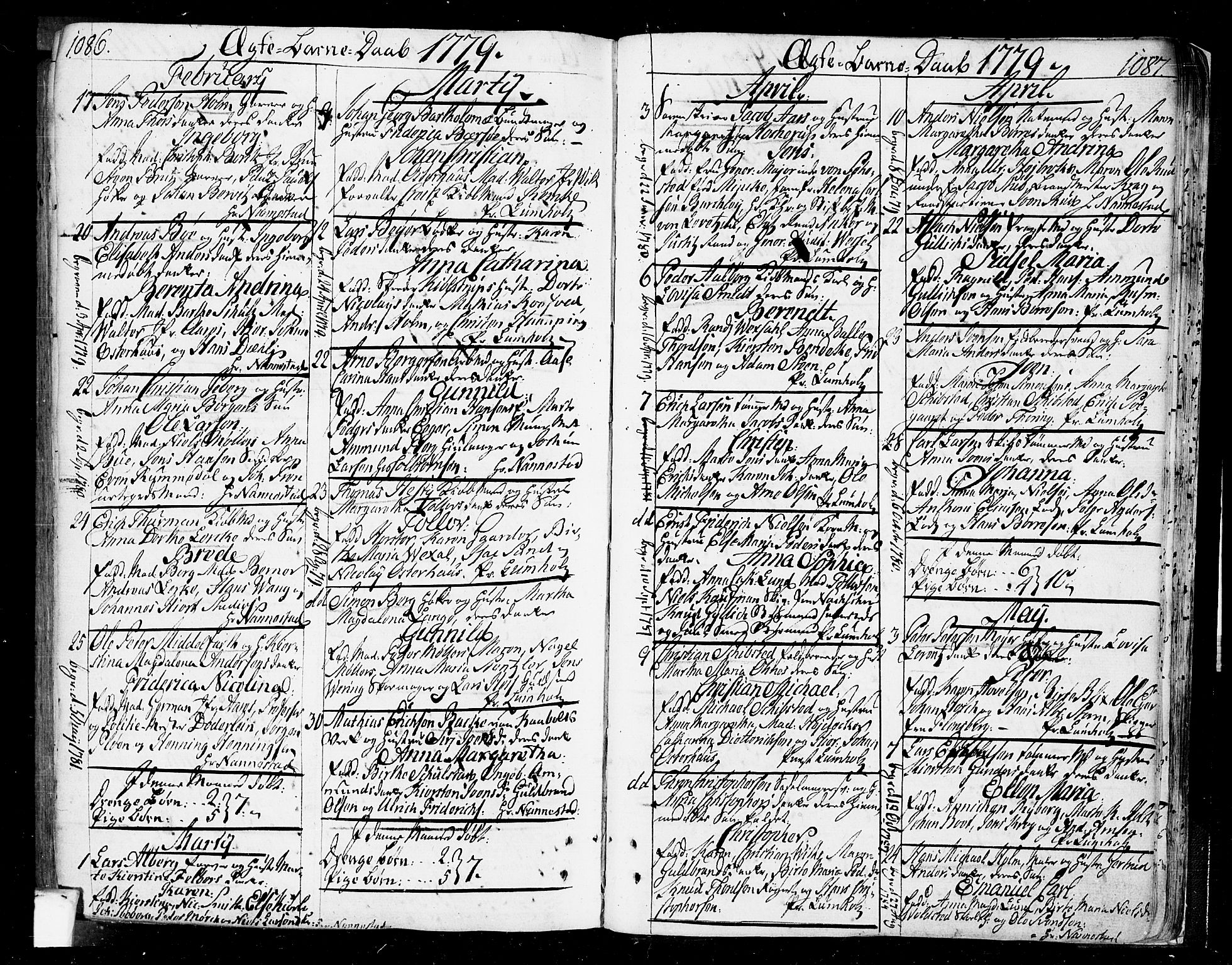Oslo domkirke Kirkebøker, SAO/A-10752/F/Fa/L0004: Ministerialbok nr. 4, 1743-1786, s. 1086-1087