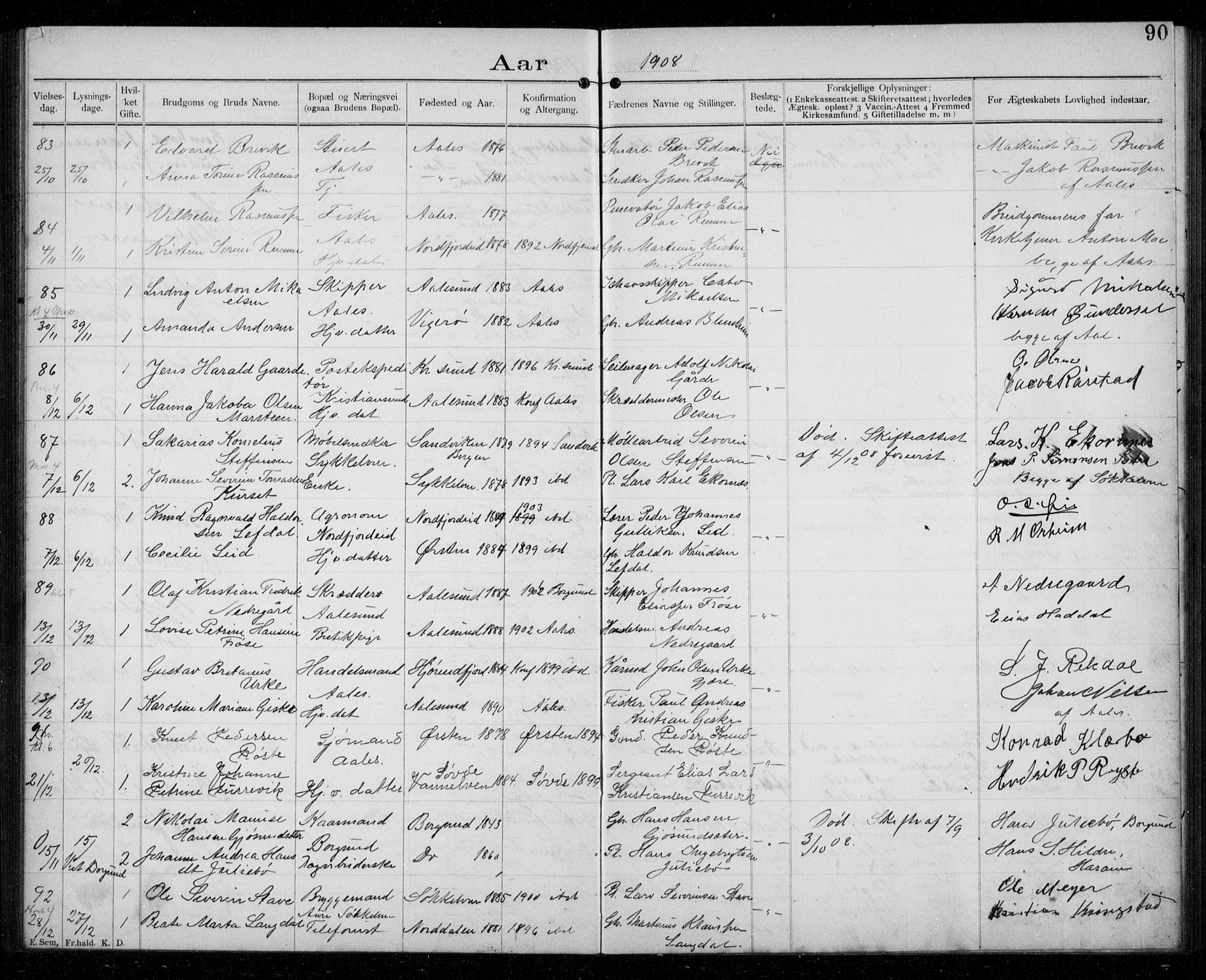 Ministerialprotokoller, klokkerbøker og fødselsregistre - Møre og Romsdal, AV/SAT-A-1454/529/L0458: Lysningsprotokoll nr. 529A08, 1901-1918, s. 90