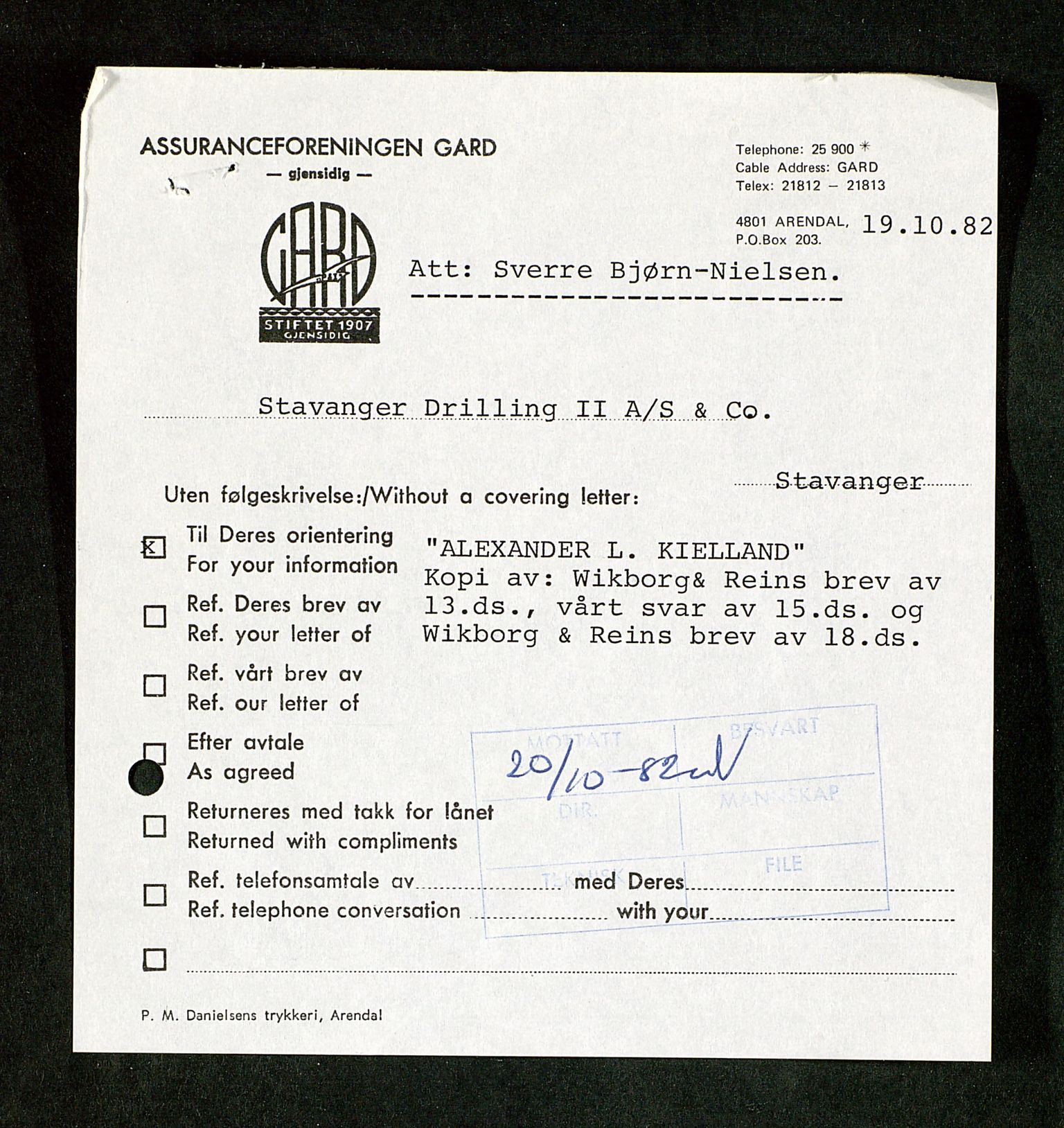 Pa 1503 - Stavanger Drilling AS, AV/SAST-A-101906/Da/L0017: Alexander L. Kielland - Saks- og korrespondansearkiv, 1981-1984, s. 37