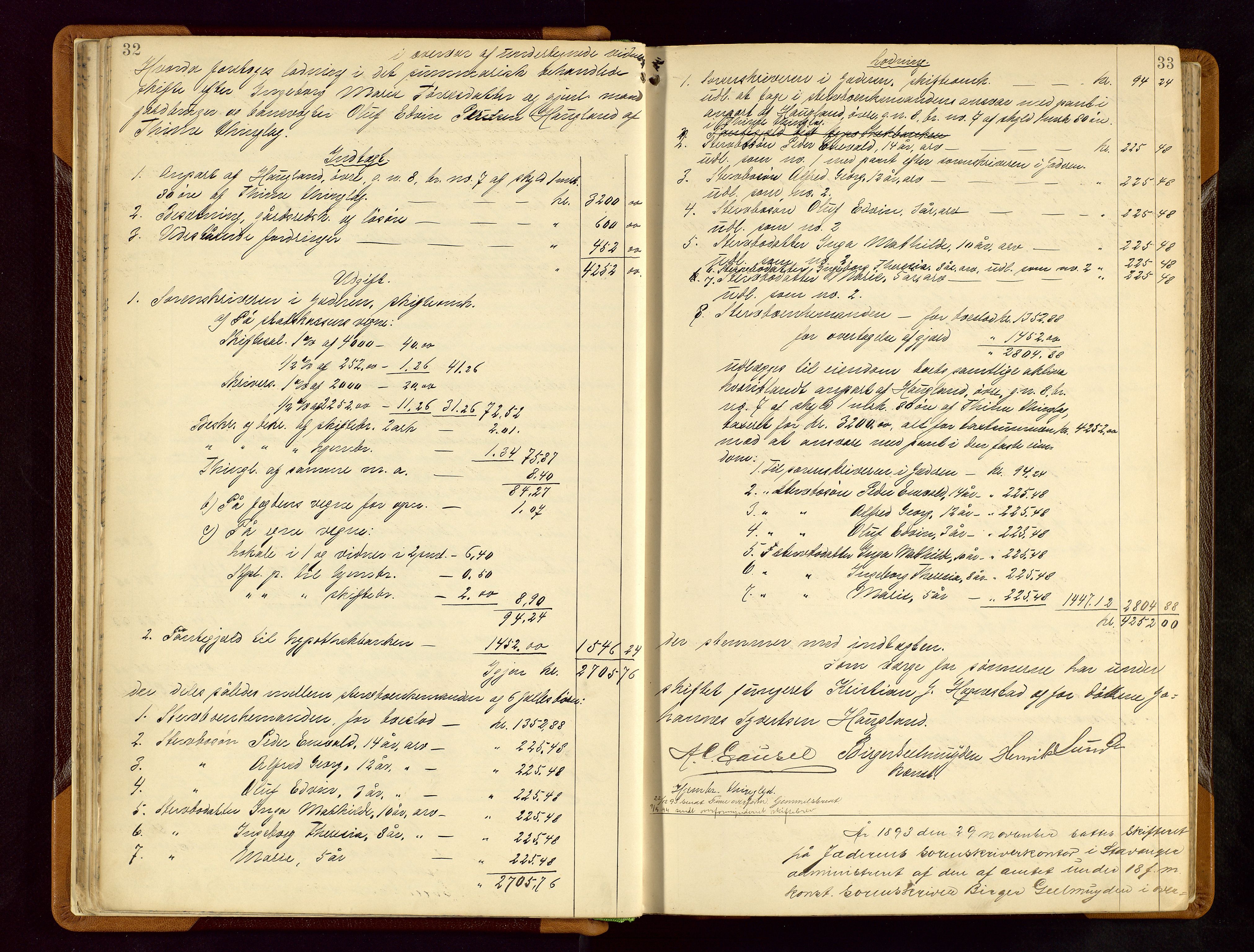 Jæren sorenskriveri, AV/SAST-A-100310/01/5/50/50BB/L0005: SKIFTEUTLODNINGSPROTOKOLL, 1893-1900, s. 32-33