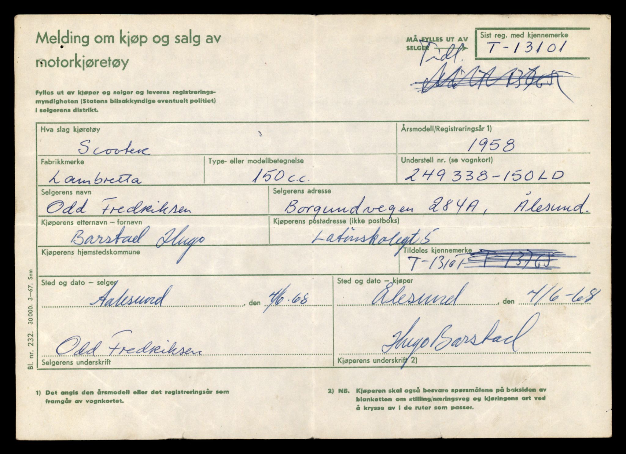 Møre og Romsdal vegkontor - Ålesund trafikkstasjon, AV/SAT-A-4099/F/Fe/L0037: Registreringskort for kjøretøy T 13031 - T 13179, 1927-1998, s. 1424