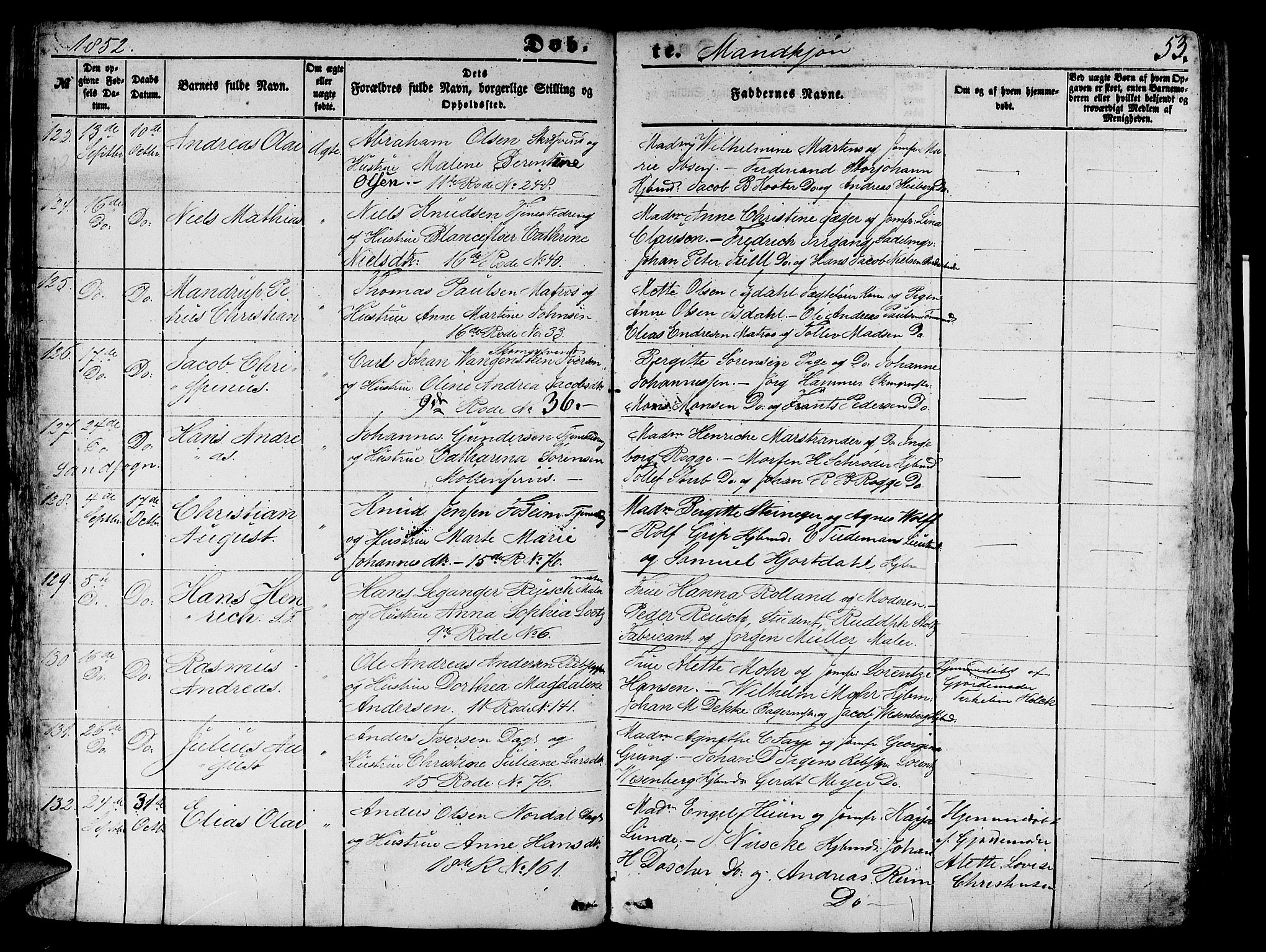 Domkirken sokneprestembete, AV/SAB-A-74801/H/Hab/L0010: Klokkerbok nr. B 3, 1849-1856, s. 53