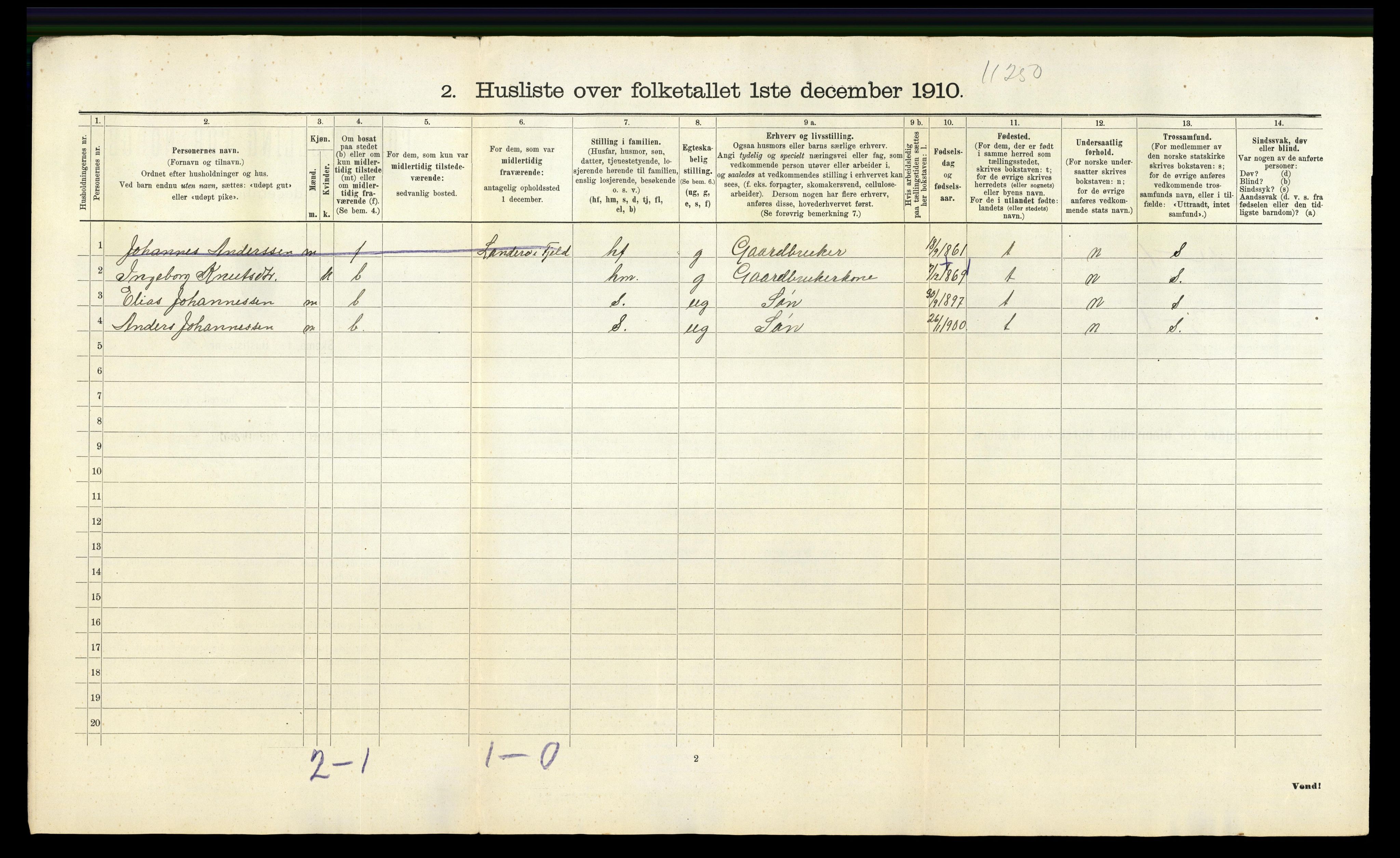 RA, Folketelling 1910 for 1259 Hjelme herred, 1910, s. 27