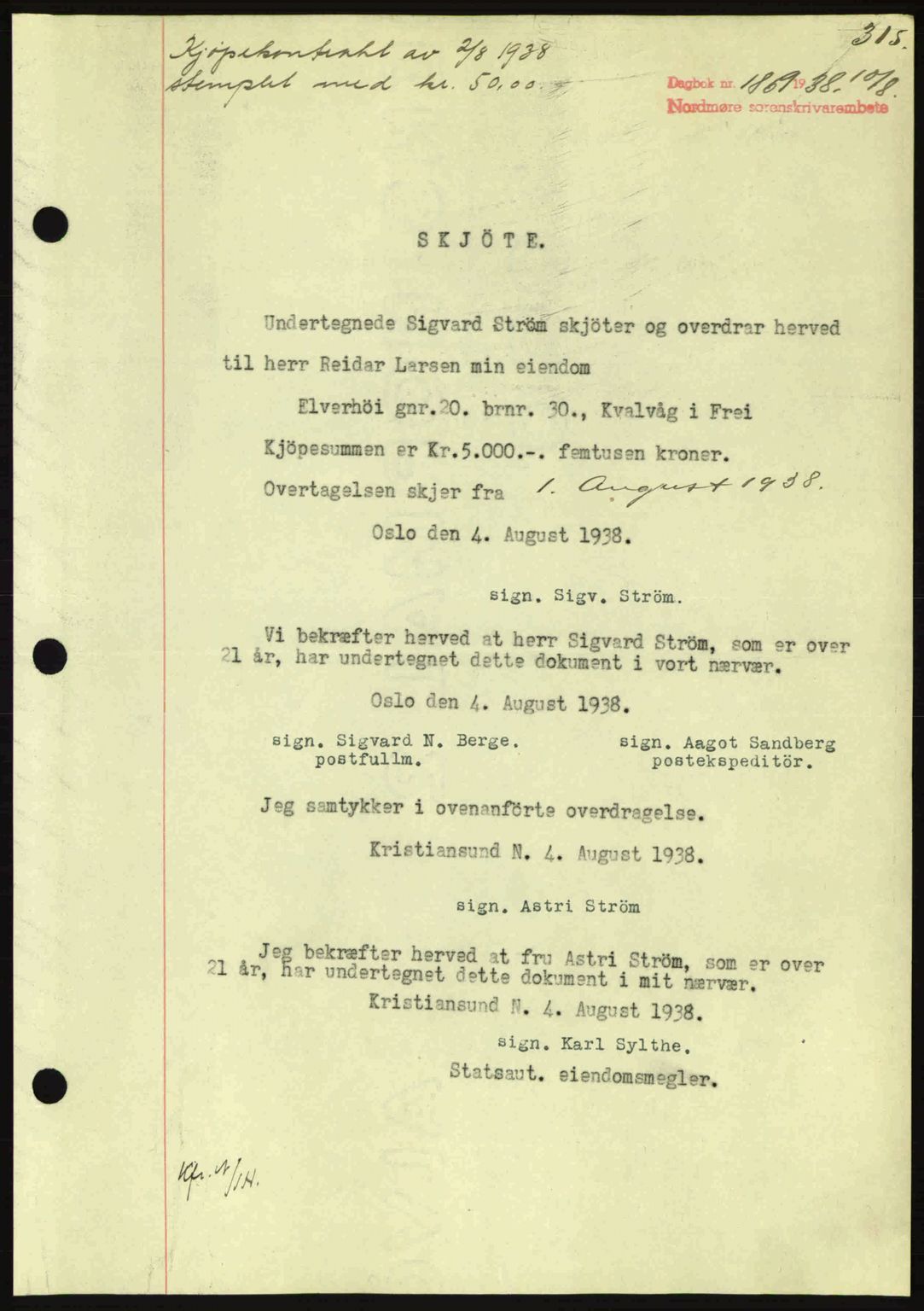 Nordmøre sorenskriveri, SAT/A-4132/1/2/2Ca: Pantebok nr. A84, 1938-1938, Dagboknr: 1859/1938