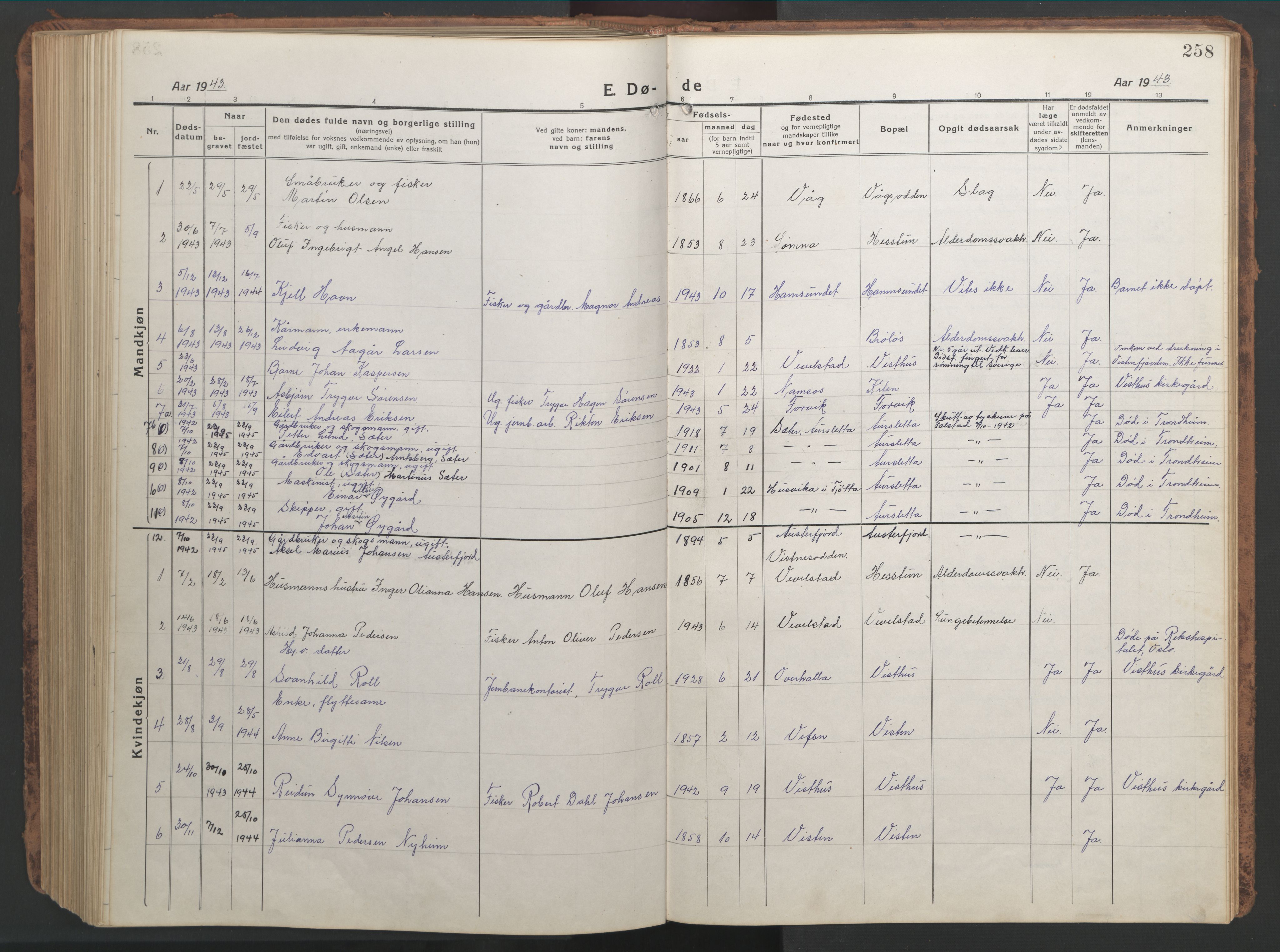 Ministerialprotokoller, klokkerbøker og fødselsregistre - Nordland, SAT/A-1459/819/L0278: Klokkerbok nr. 819C04, 1917-1967, s. 258